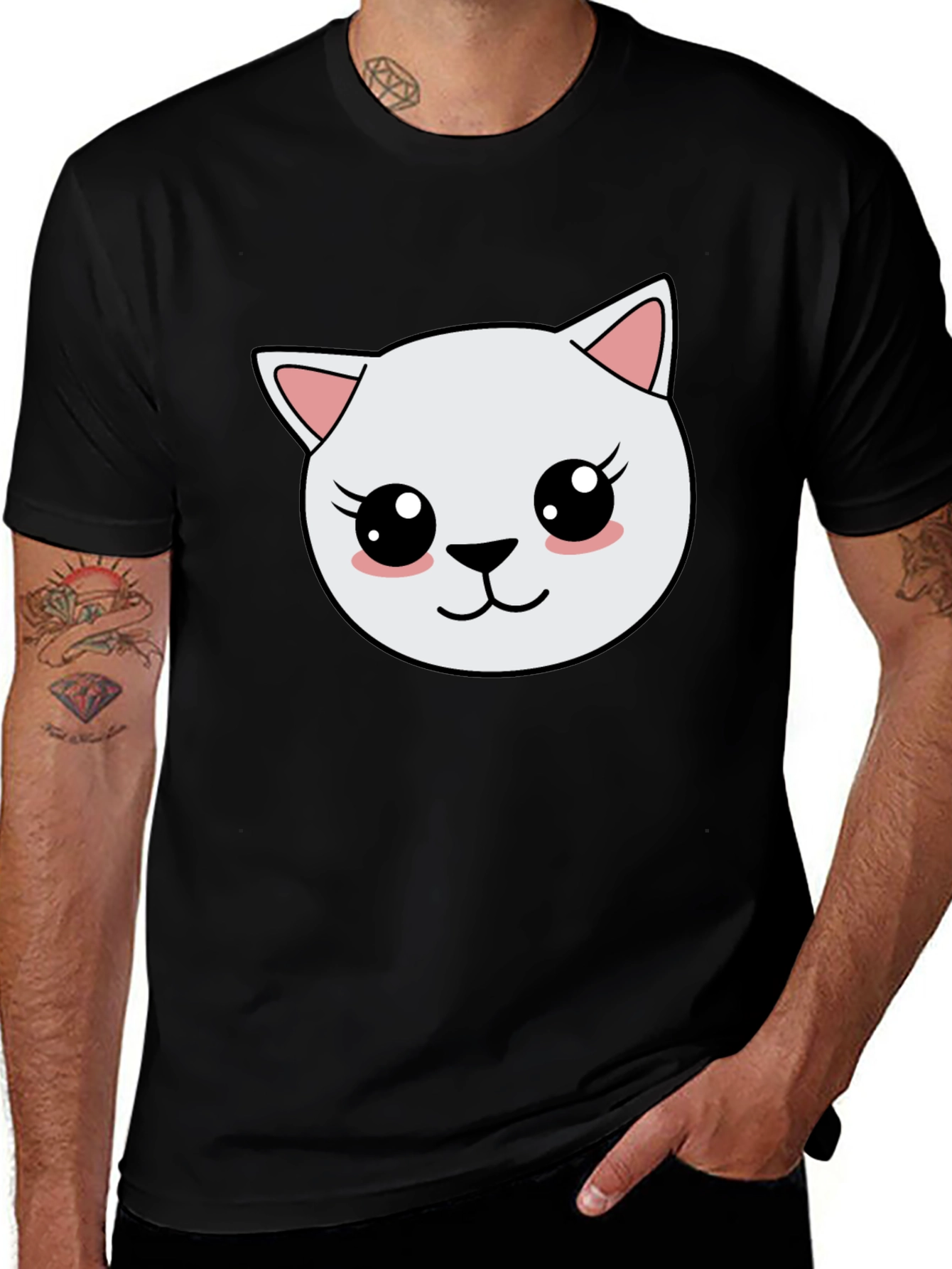 Variant 20 of Cute Cartoon Cat Graphic Black T-Shirt