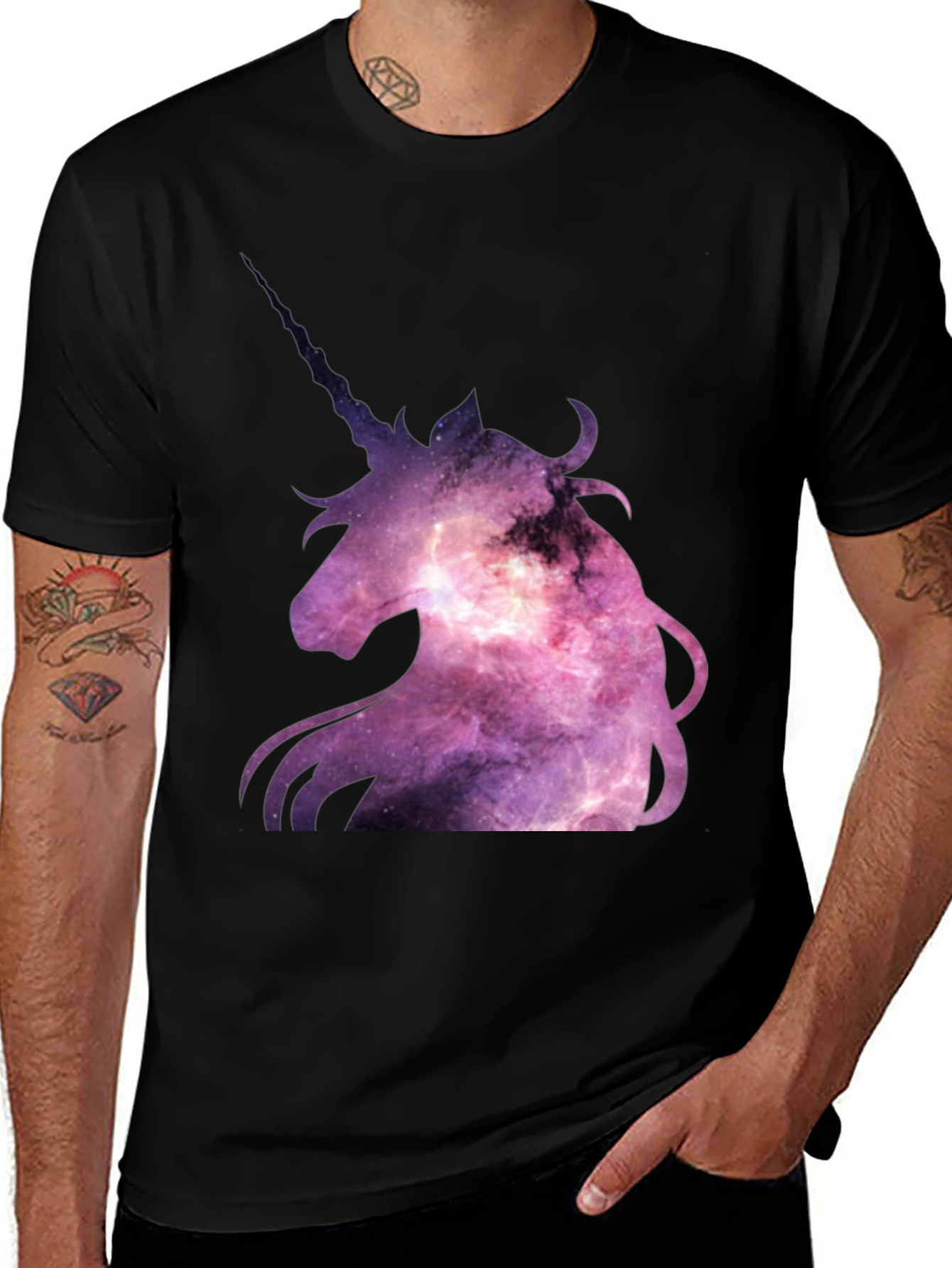 Unicorn Galaxy Graphic Print Black T-Shirt