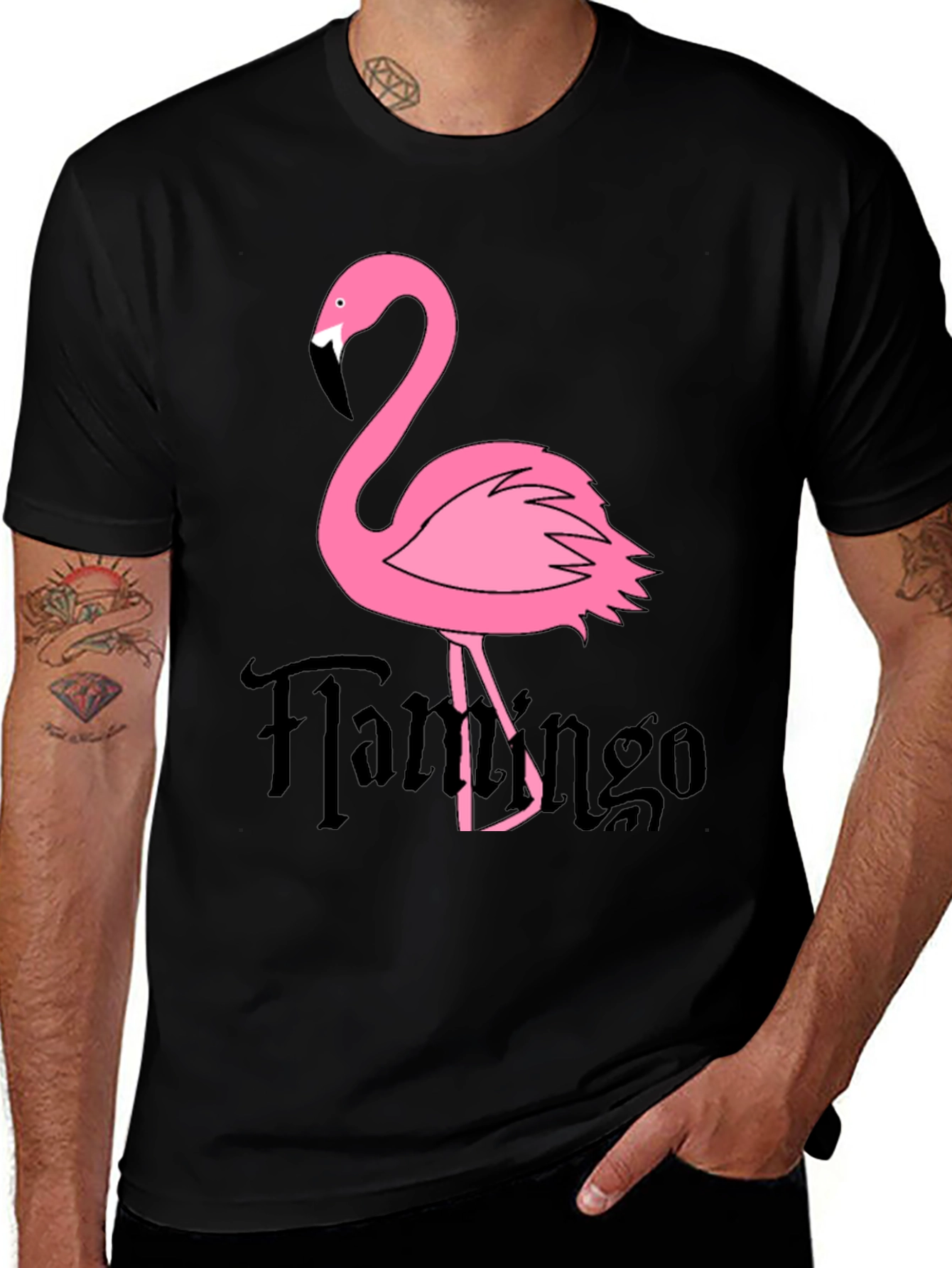 Variant 17 of Pink Flamingo Graphic Black T-Shirt