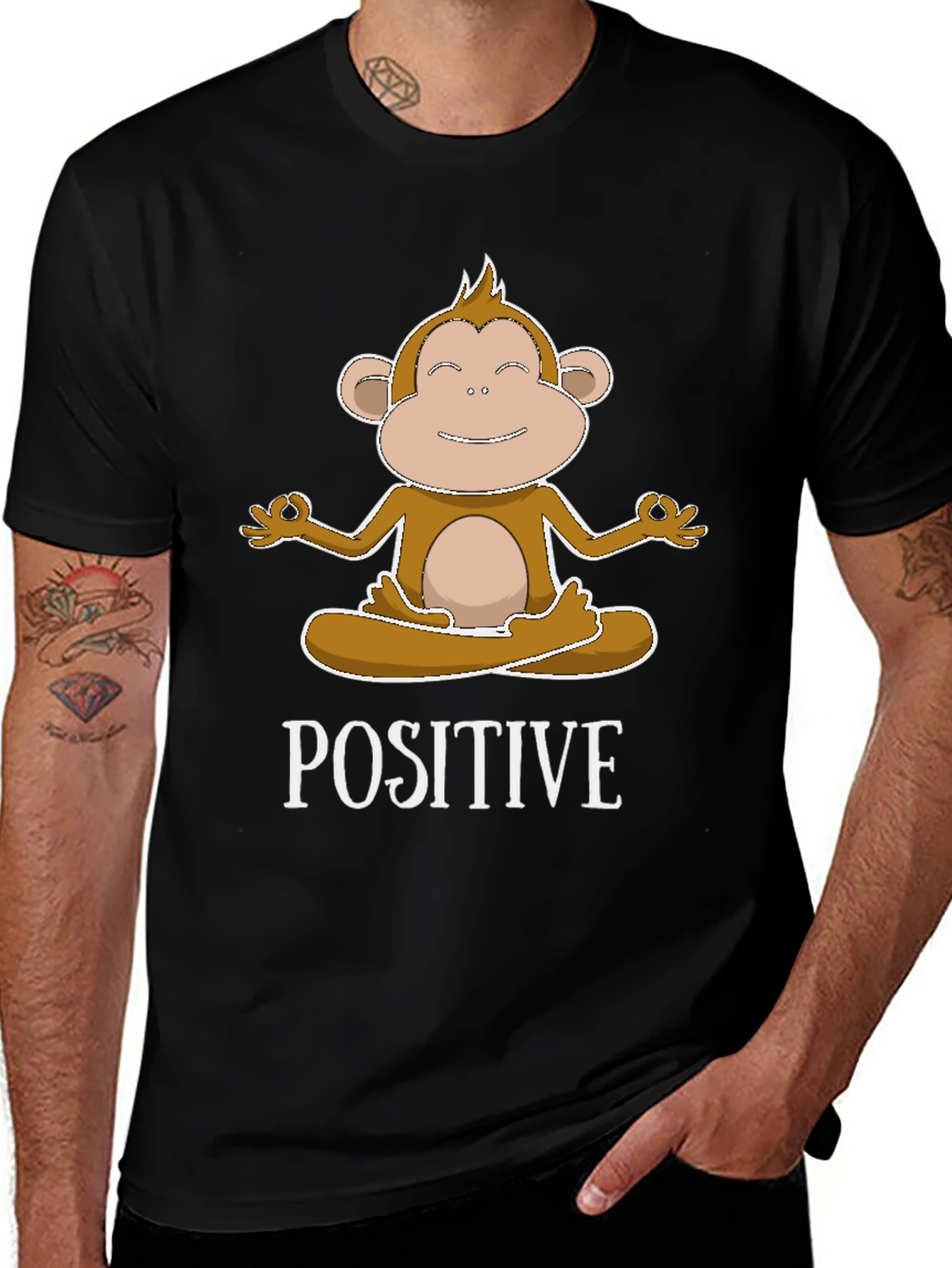 Variant 26 of Meditating Monkey Positive Vibes Graphic Tee