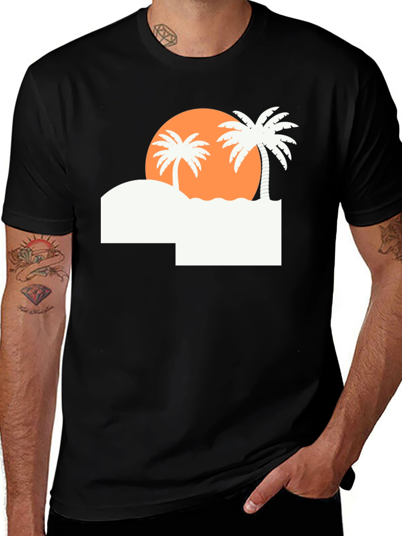 Variant 21 of Tropical Sunset Graphic Tee - Palm Tree Black T-Shirt