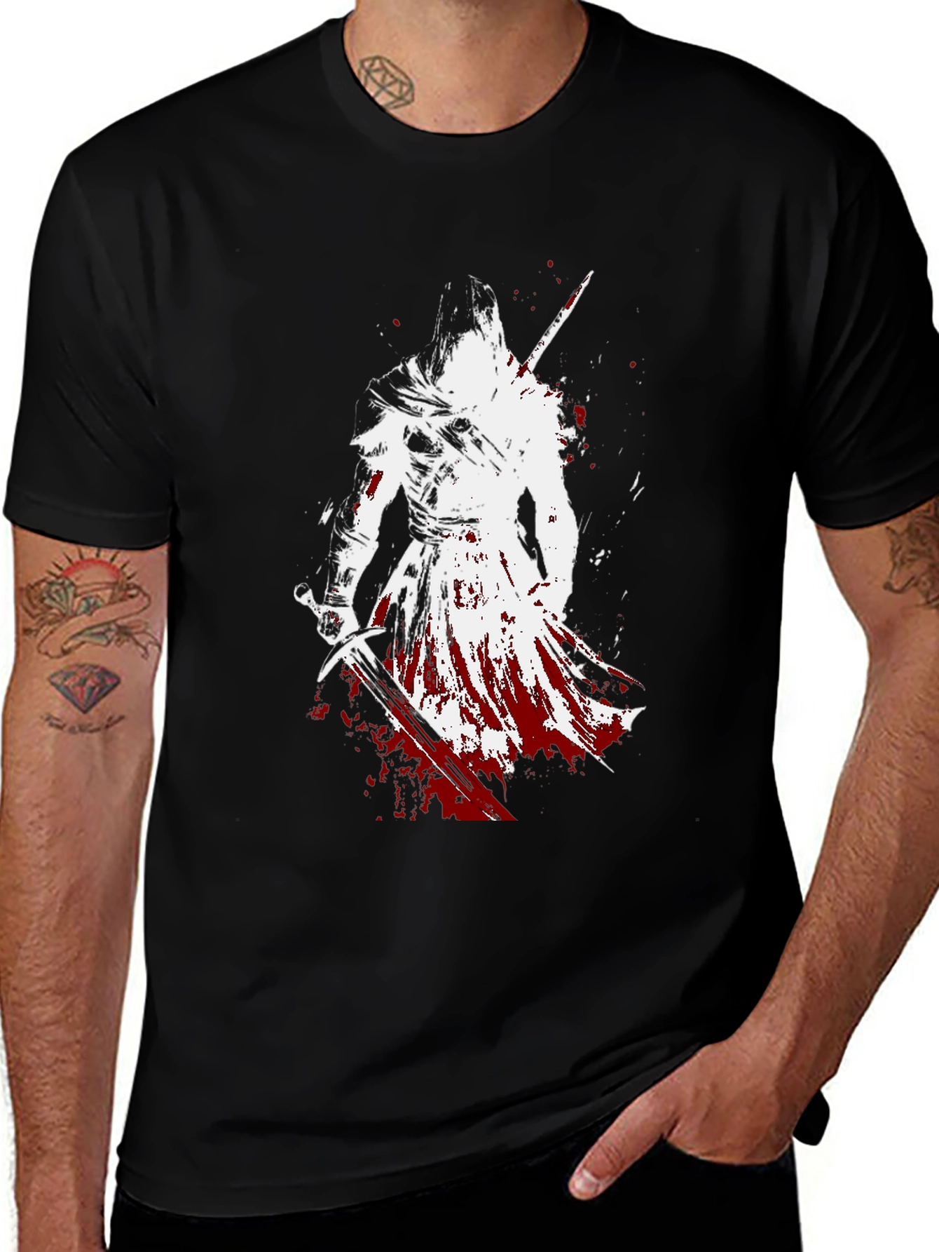 Assassin's Creed Style Graphic Print Black T-Shirt