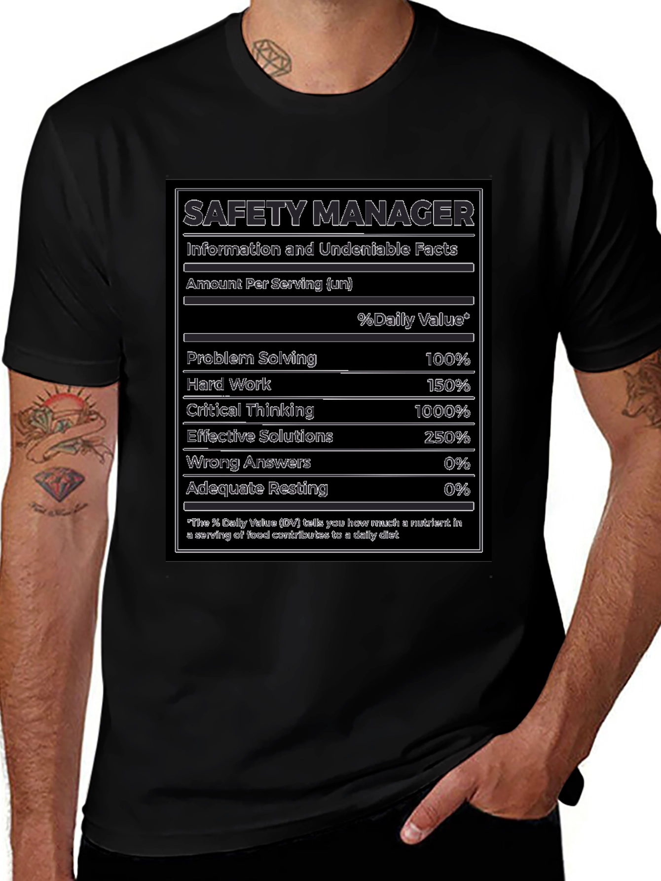 Variant 3 of Safety Manager Facts T-Shirt - Funny Nutrition Label