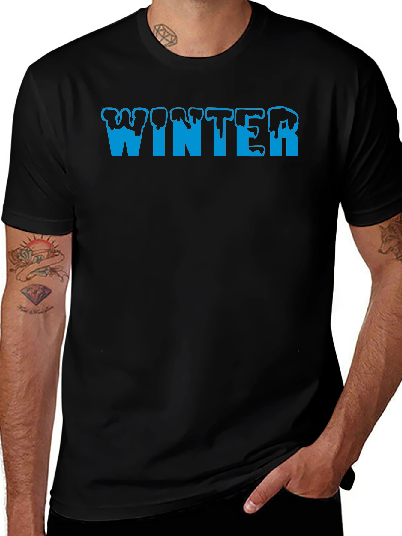 Variant 7 of Winter Graphic Tee - Cool Blue Print on Black