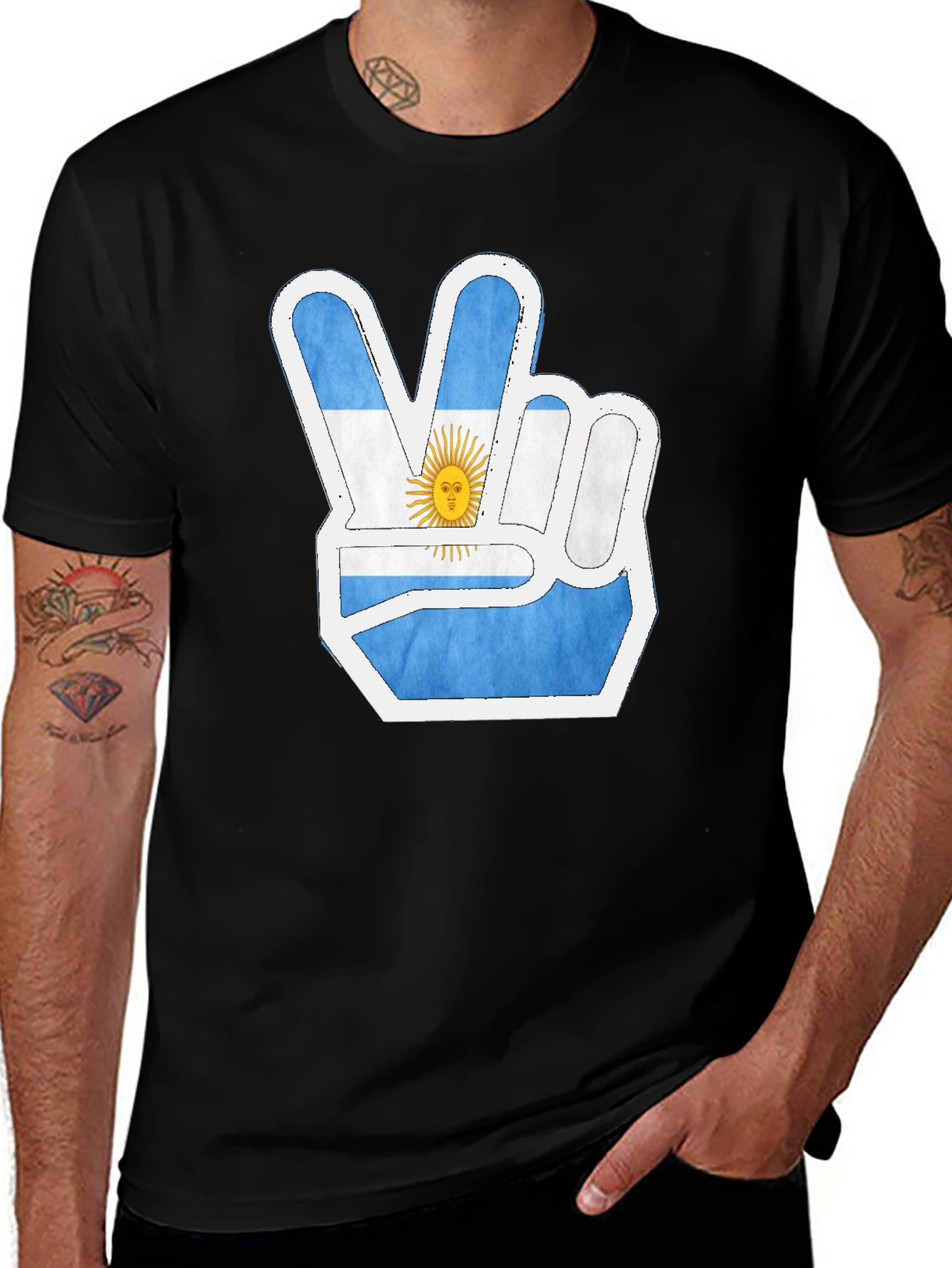 Variant 11 of Argentina Flag Peace Sign Men's Black T-Shirt