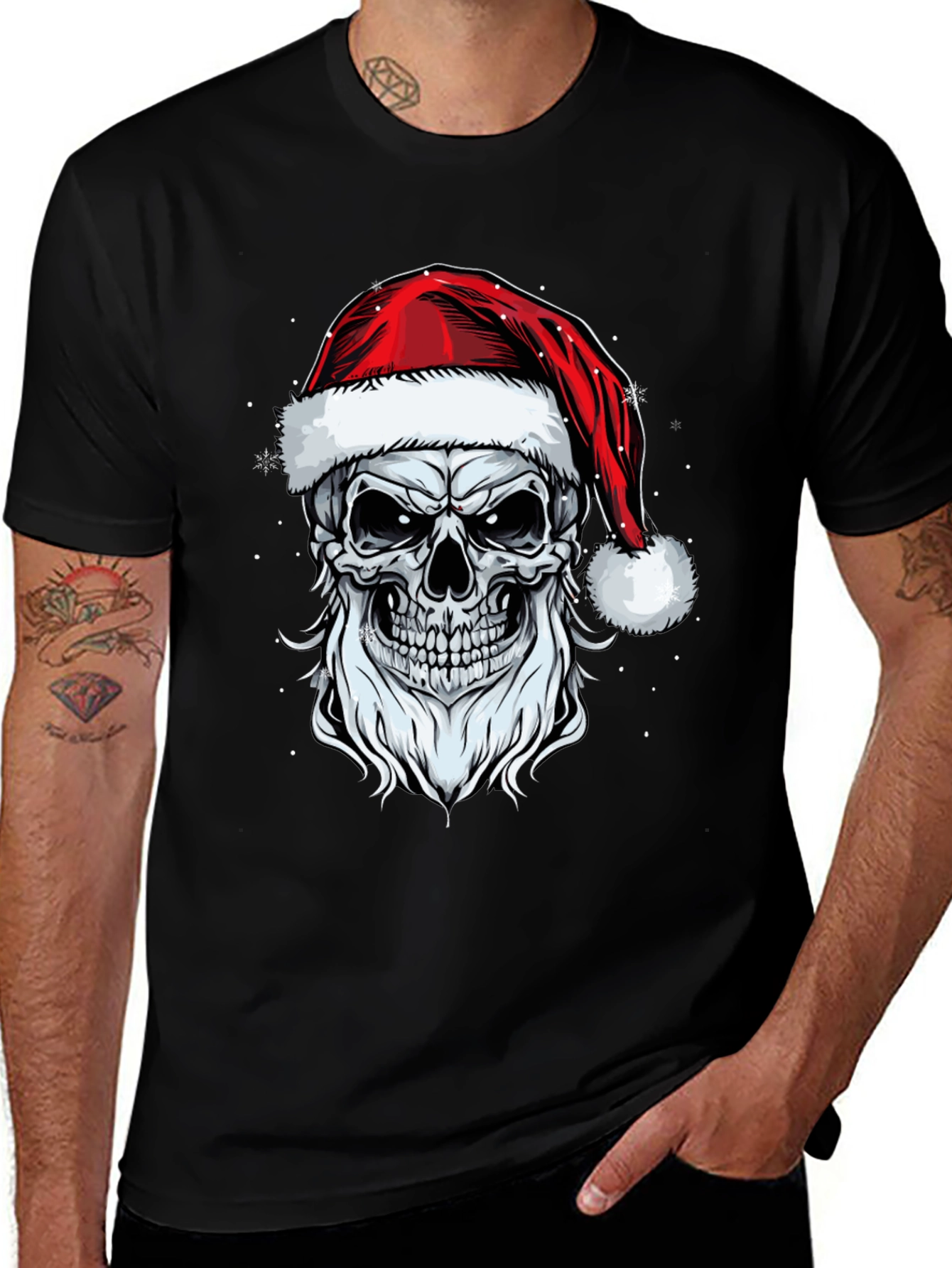 Variant 17 of Santa Skull Graphic Tee - Holiday Skeleton Shirt