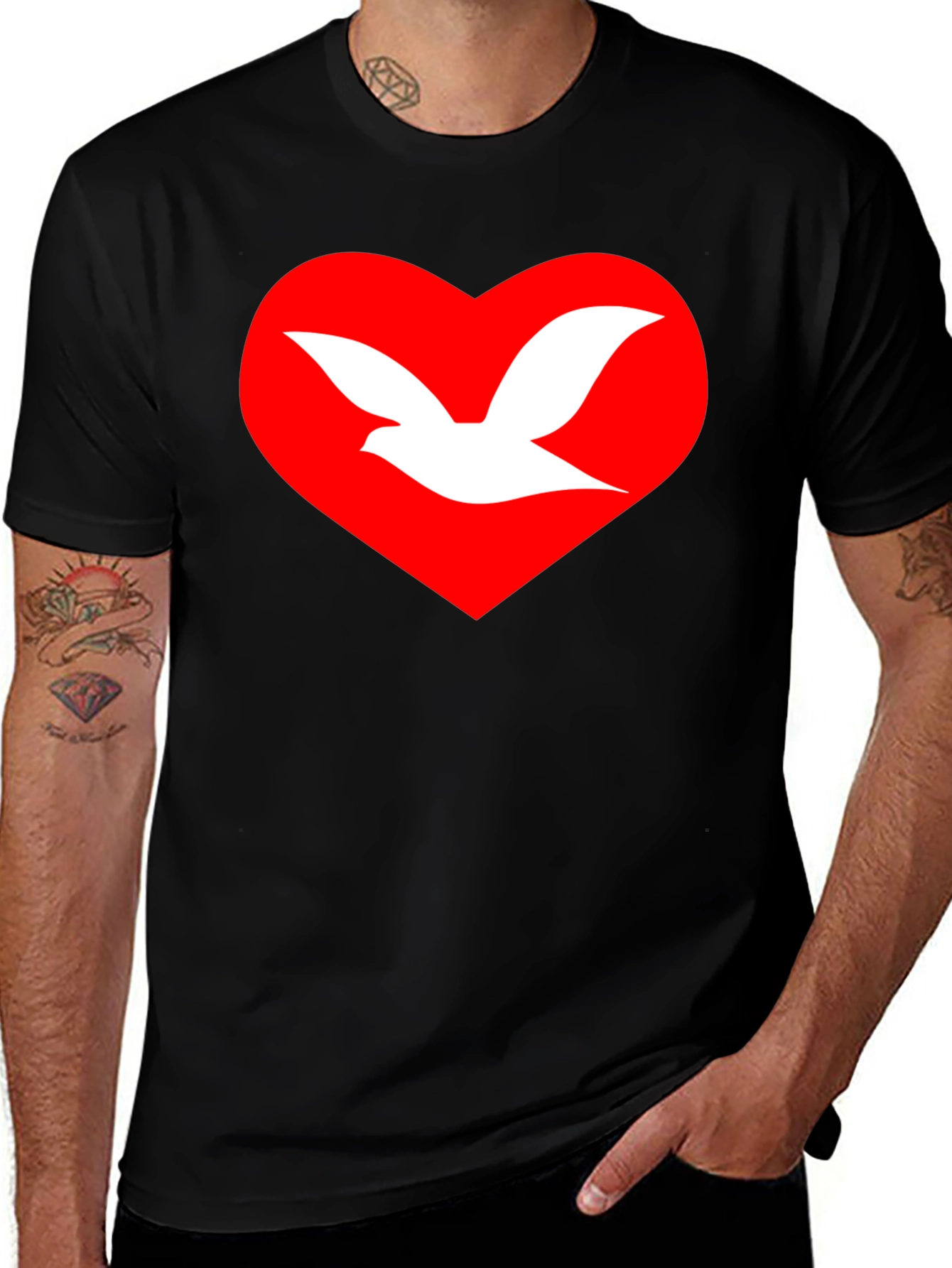 Variant 17 of Dove Heart Graphic T-Shirt - Unisex Black Tee