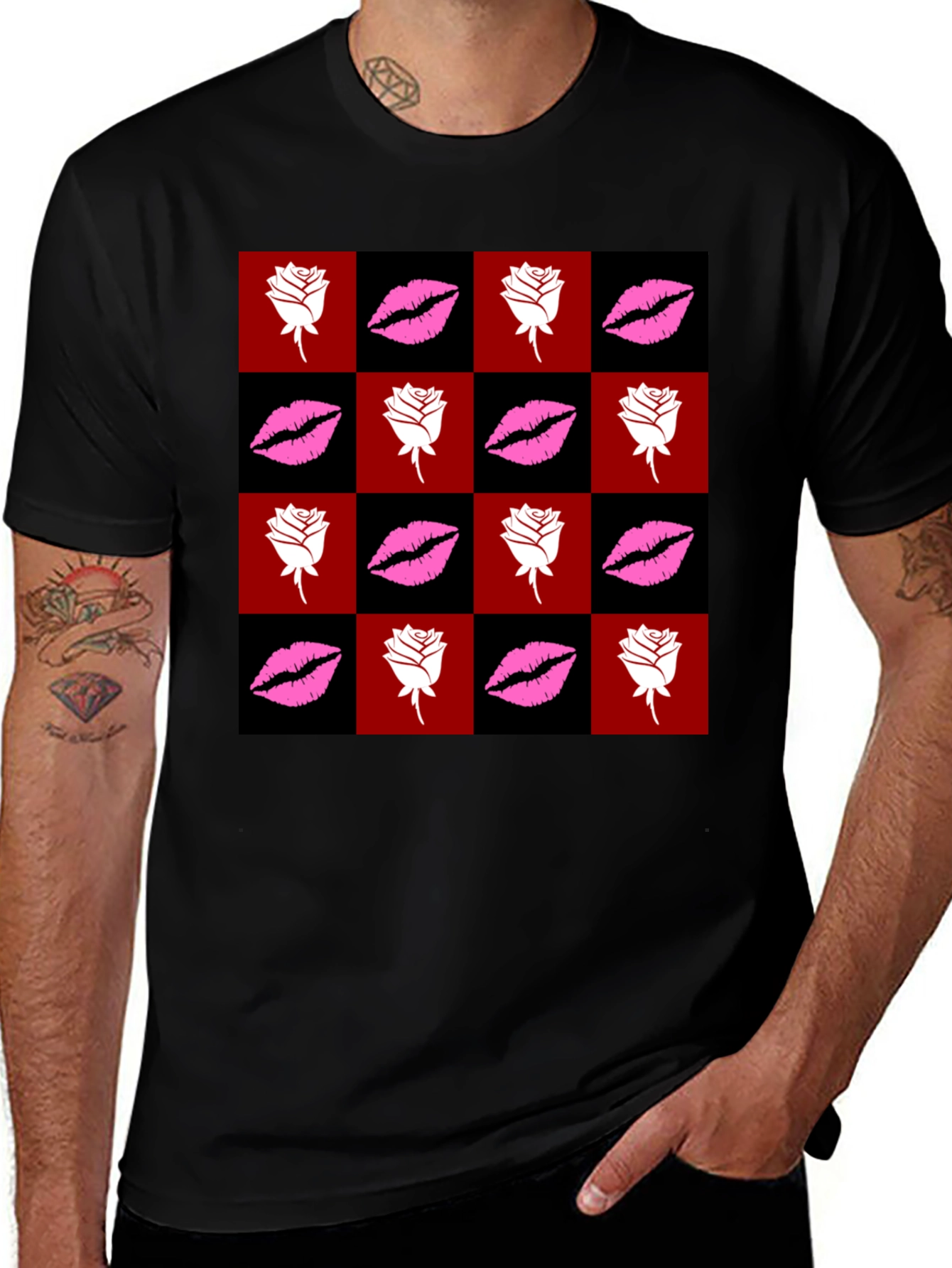 Variant 22 of Rose & Lips Pattern Tee - Stylish Graphic Print T-Shirt
