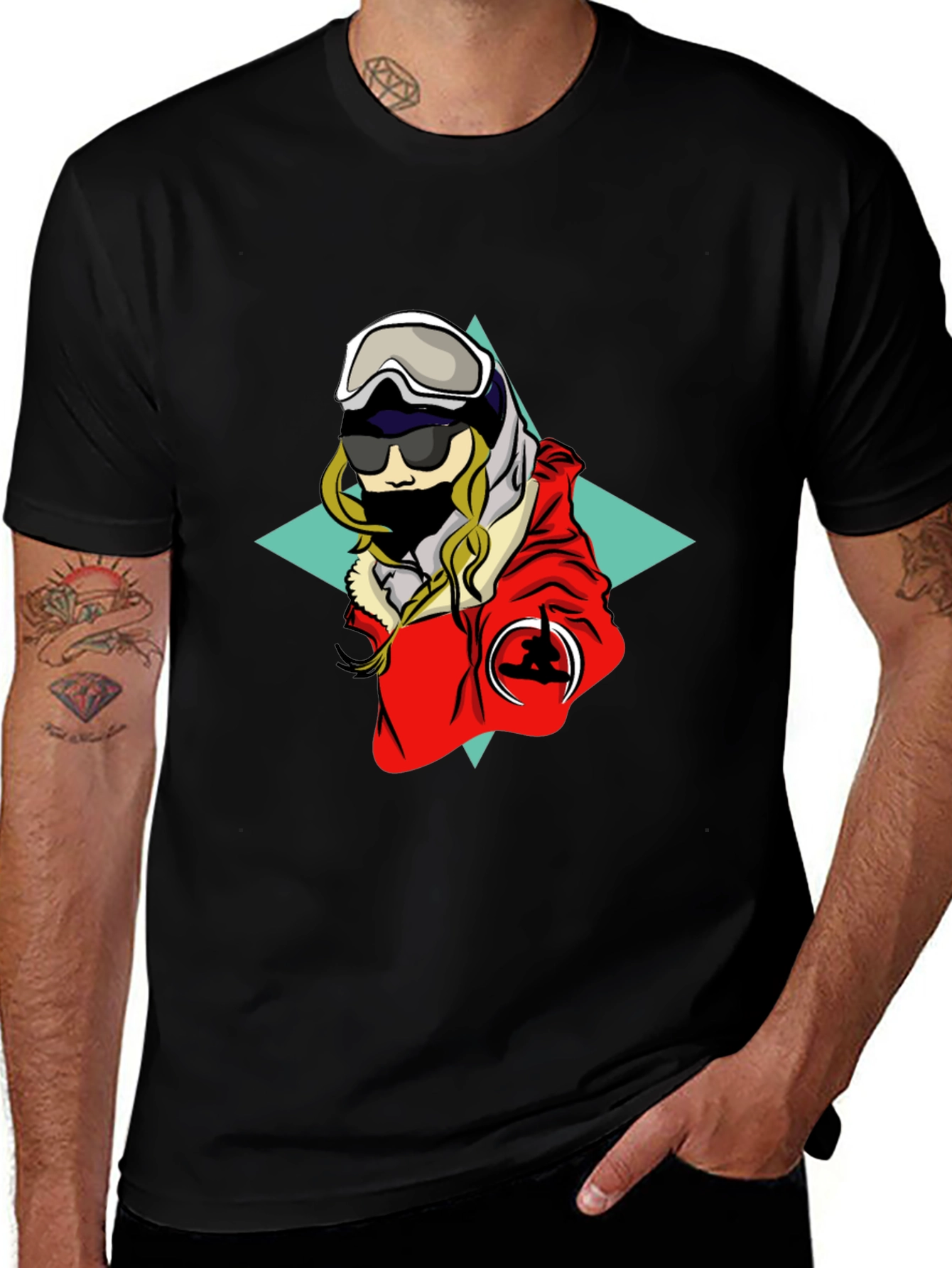 Variant 2 of Cool Skier Graphic T-Shirt - Black Casual Tee