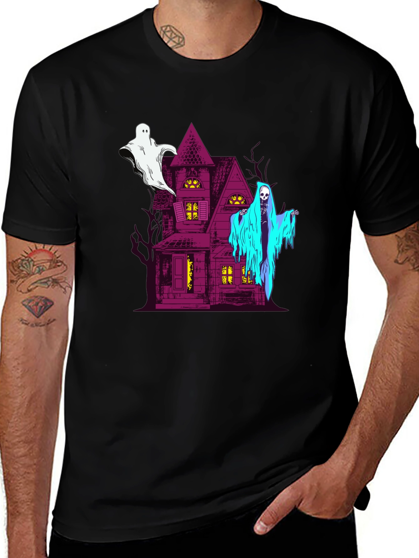 Variant 22 of Haunted House Graphic Tee - Spooky Season Style