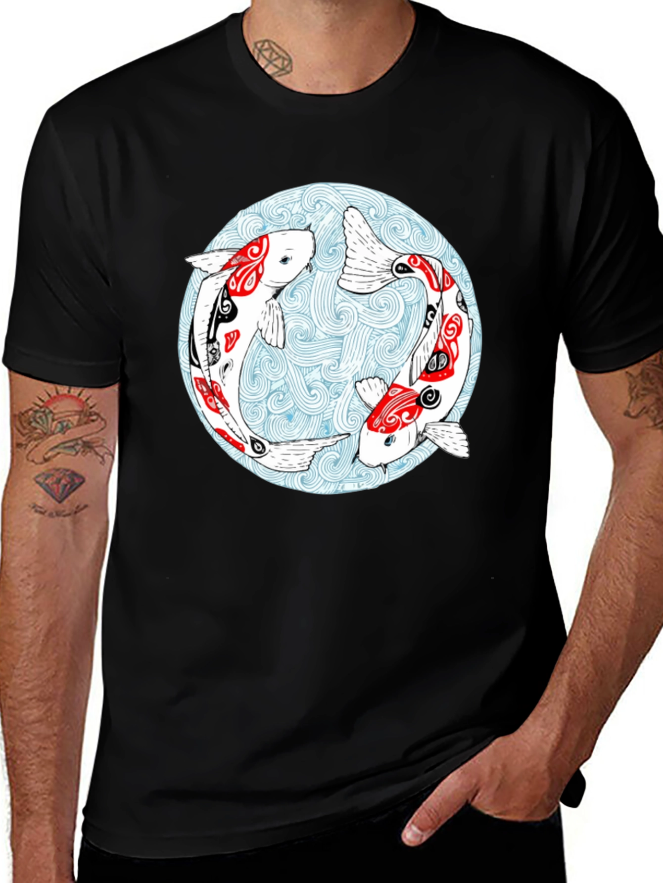 Variant 14 of Koi Fish Graphic T-Shirt - Yin Yang Design