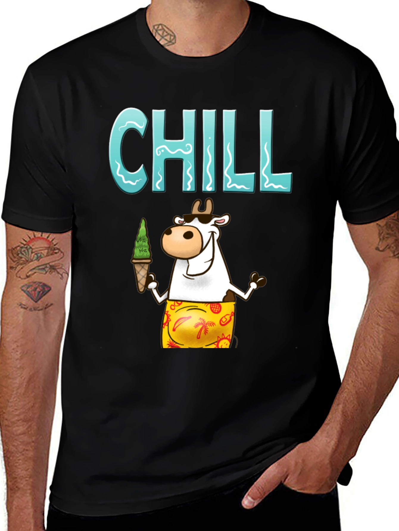 Variant 28 of Chill Cow Graphic Tee - Black Cotton T-Shirt