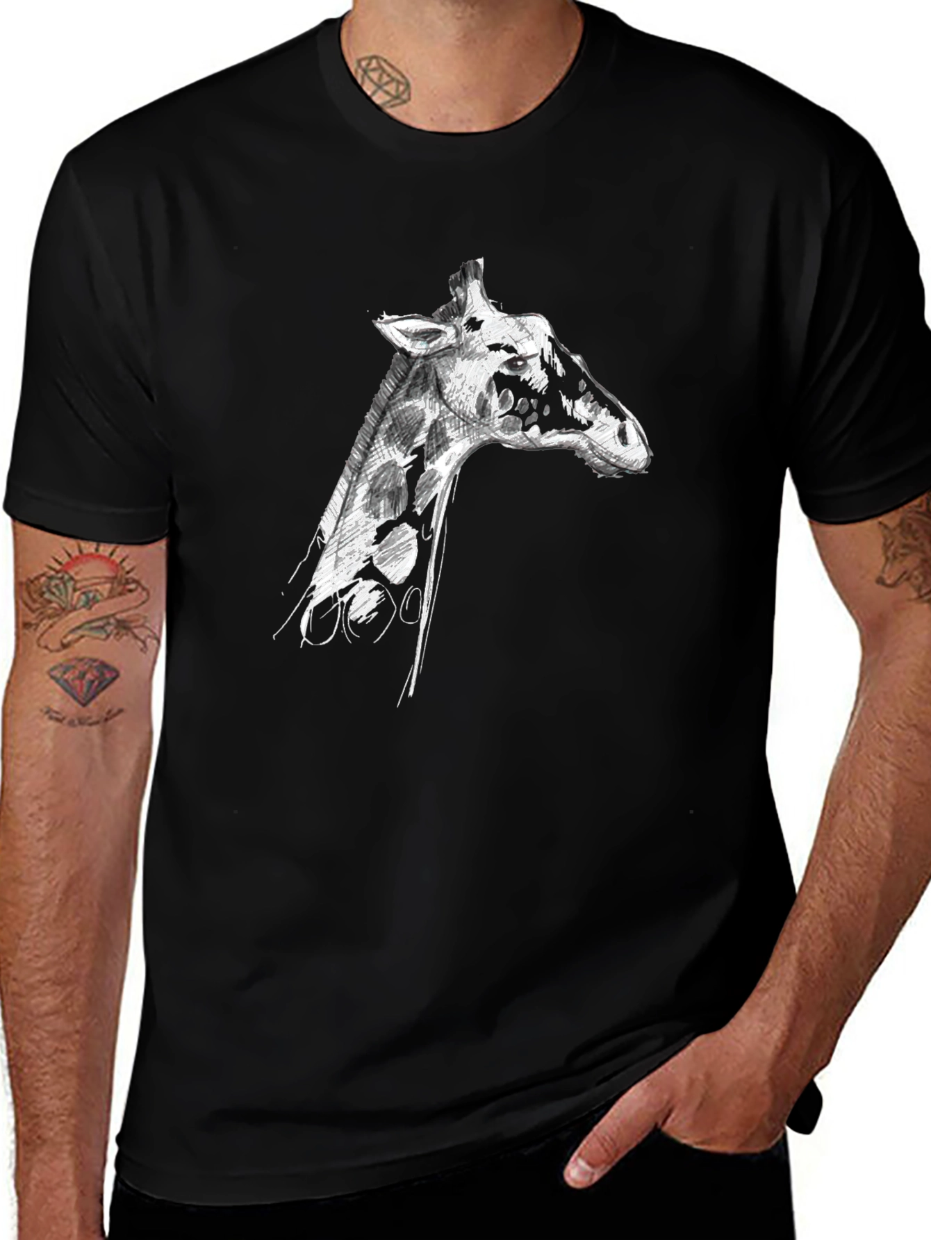 Variant 27 of Giraffe Sketch Graphic Tee - Men's Black T-Shirt
