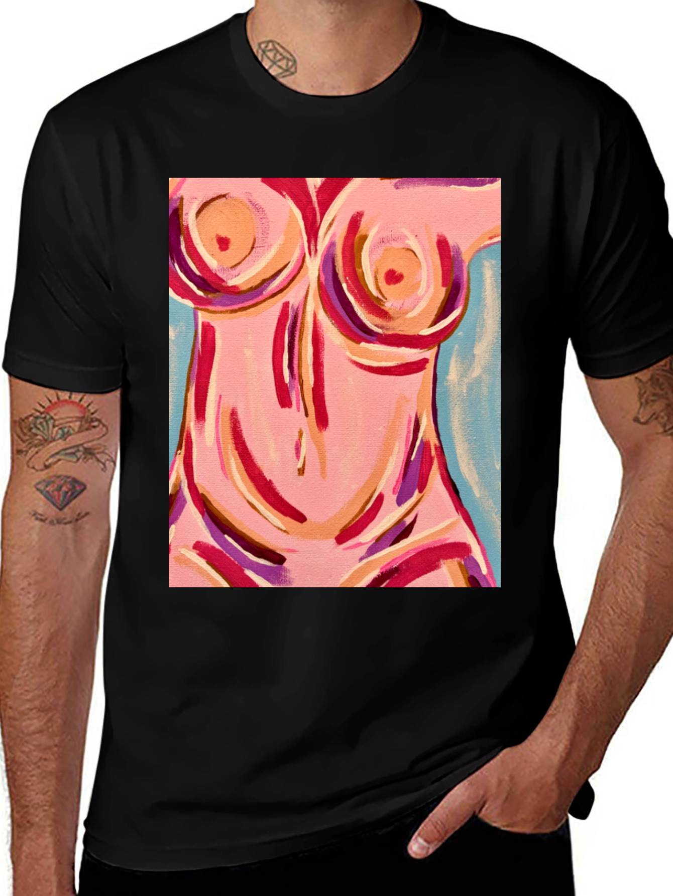 Variant 26 of Abstract Body Art Graphic Tee - Black