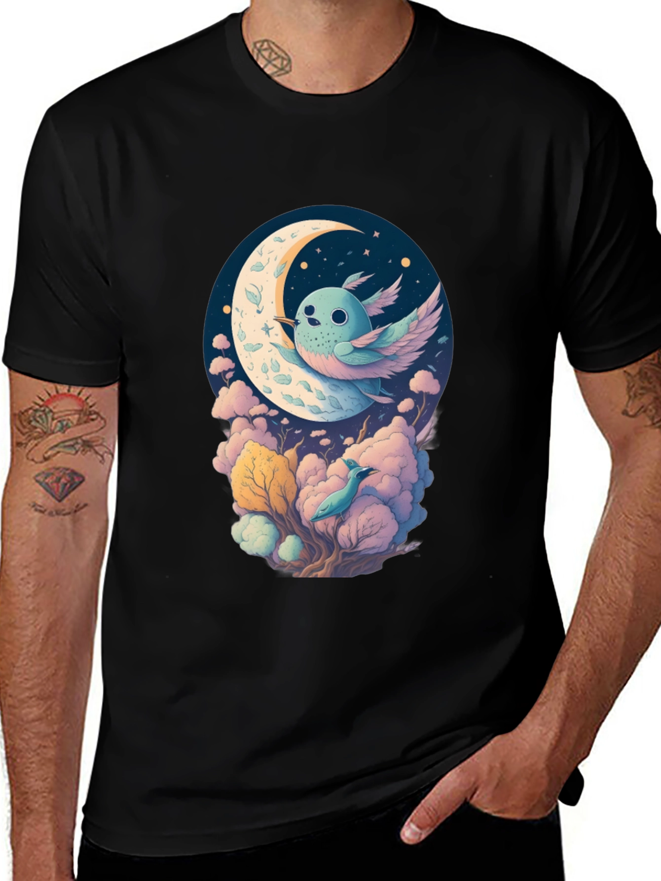 Variant 7 of Whimsical Moon Bird Graphic Tee