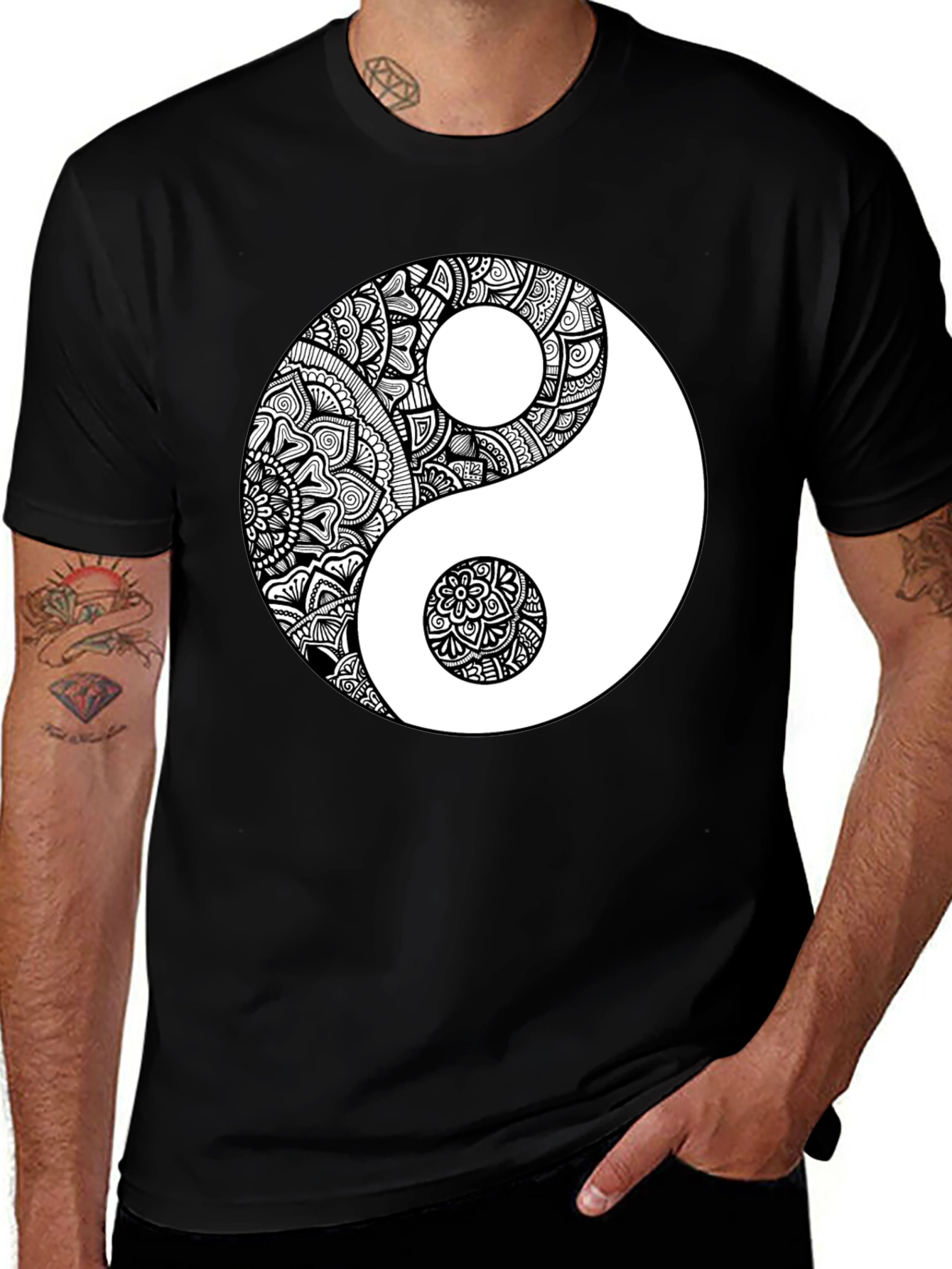 Variant 26 of Yin Yang Mandala Graphic Tee - Black