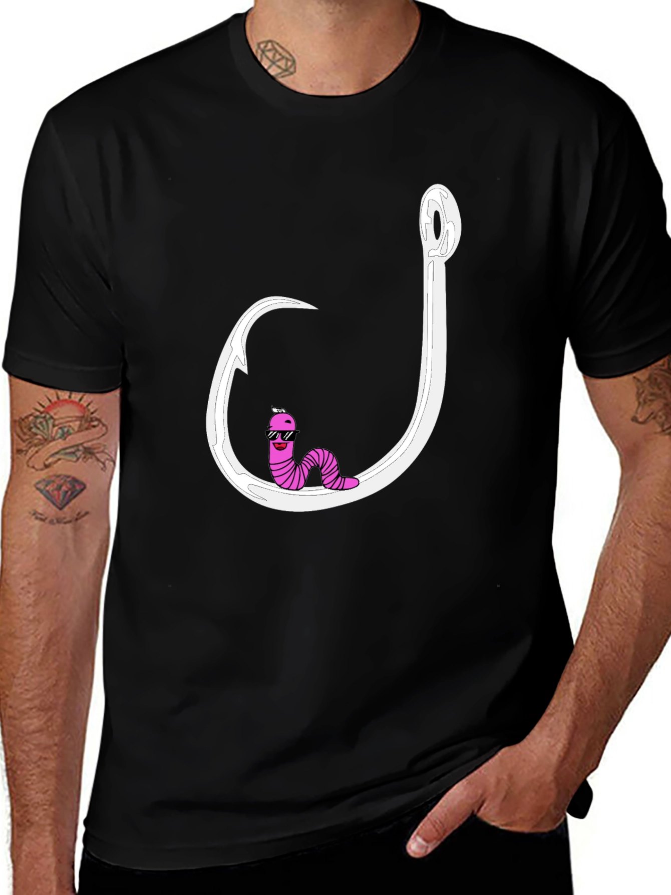 Cool Worm on Hook Black T-Shirt