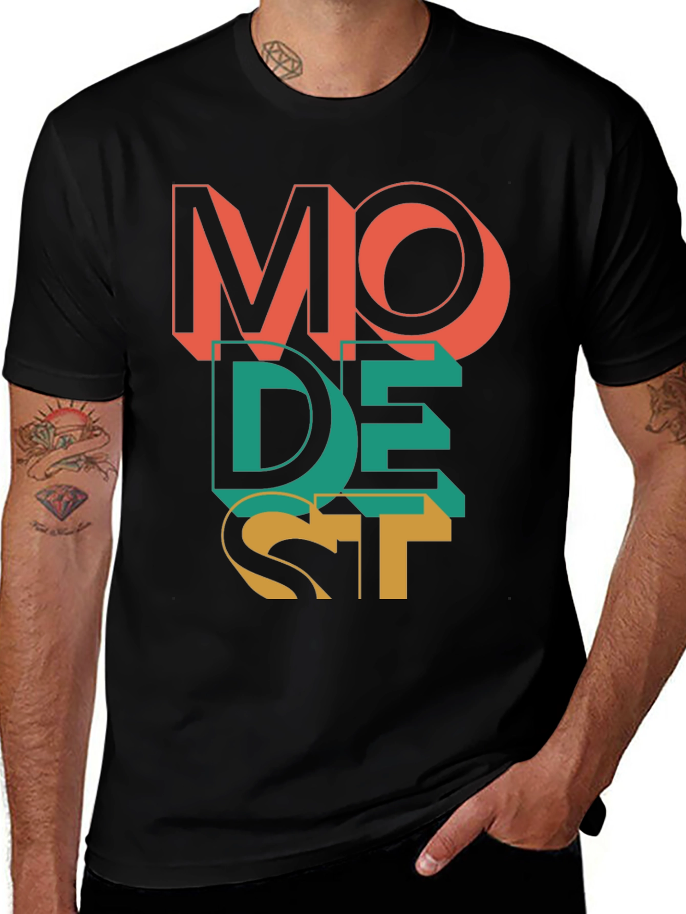 Variant 9 of Modest Graphic Print Men's Black T-Shirt