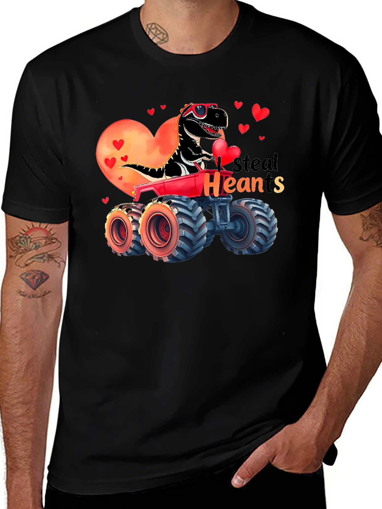 Steal Hearts Valentine Dinosaur Monster Truck T-Shirt
