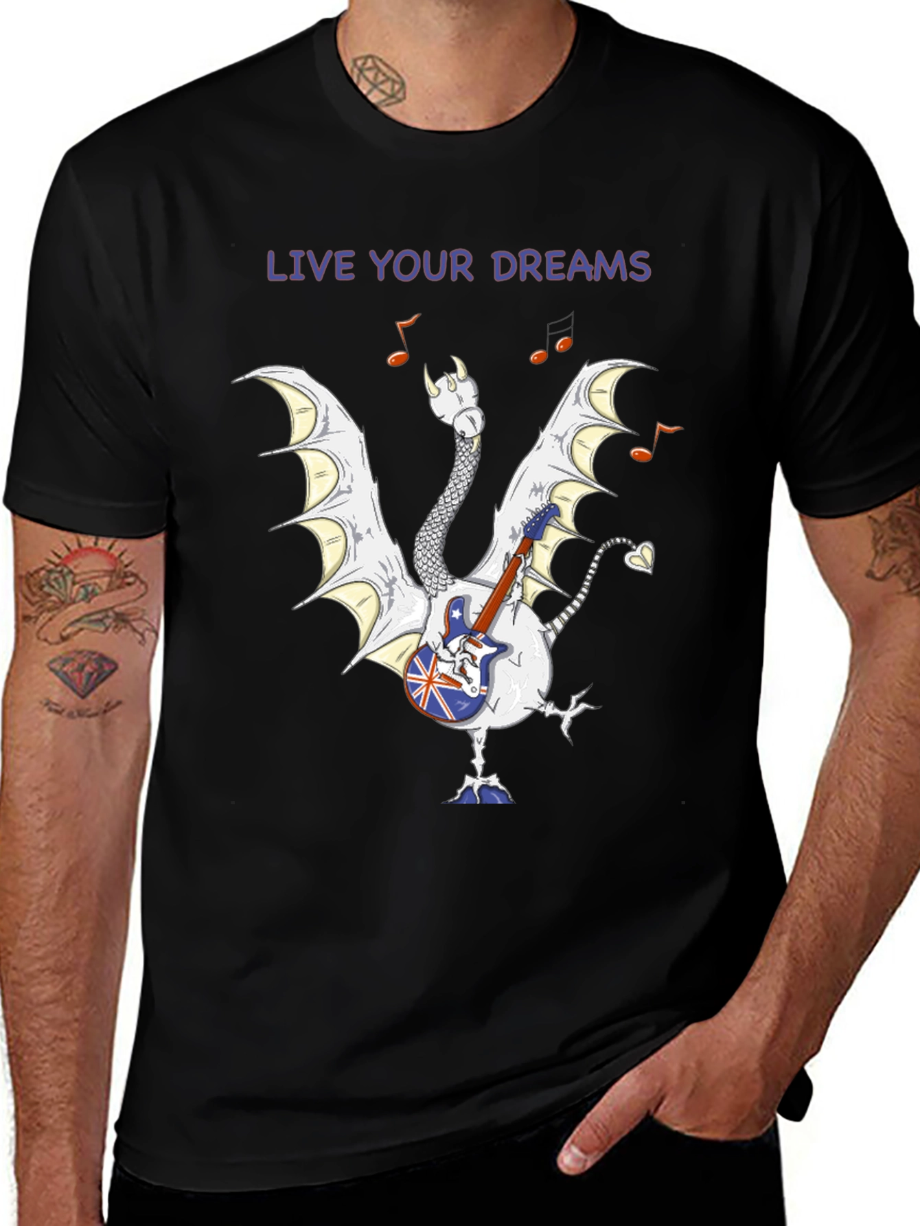 Variant 19 of Live Your Dreams Dragon Guitarist Graphic Tee
