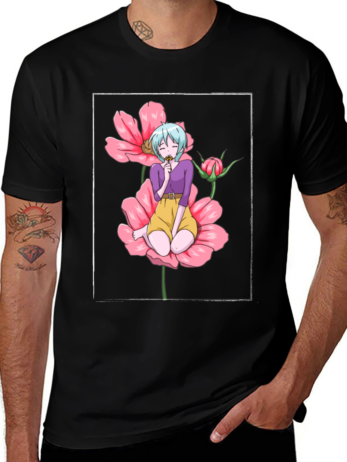 Variant 13 of Anime Girl Flower T-Shirt - Unique Graphic Tee