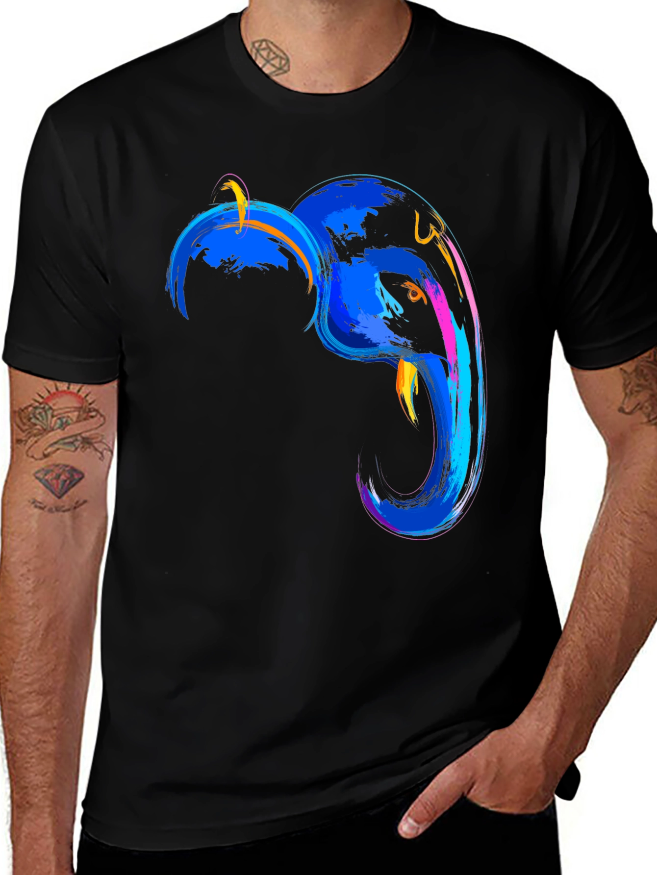 Variant 14 of Abstract Elephant Graphic Tee - Men's Black T-Shirt
