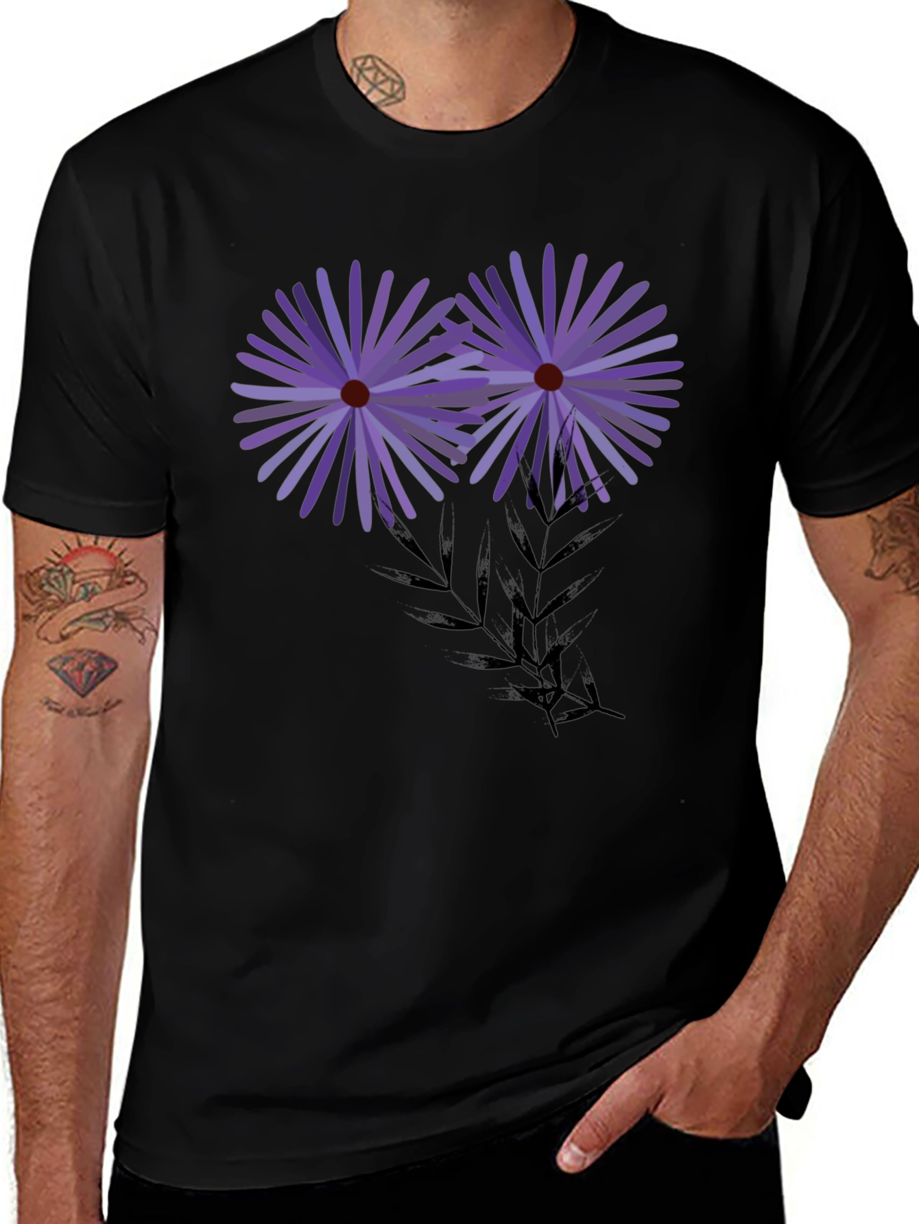 Variant 5 of Floral Graphic Black T-Shirt - Artistic Blossom Design