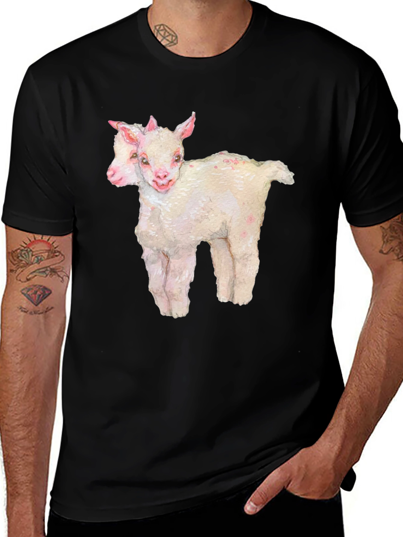 Variant 11 of Two-Headed Lamb Graphic Black T-Shirt