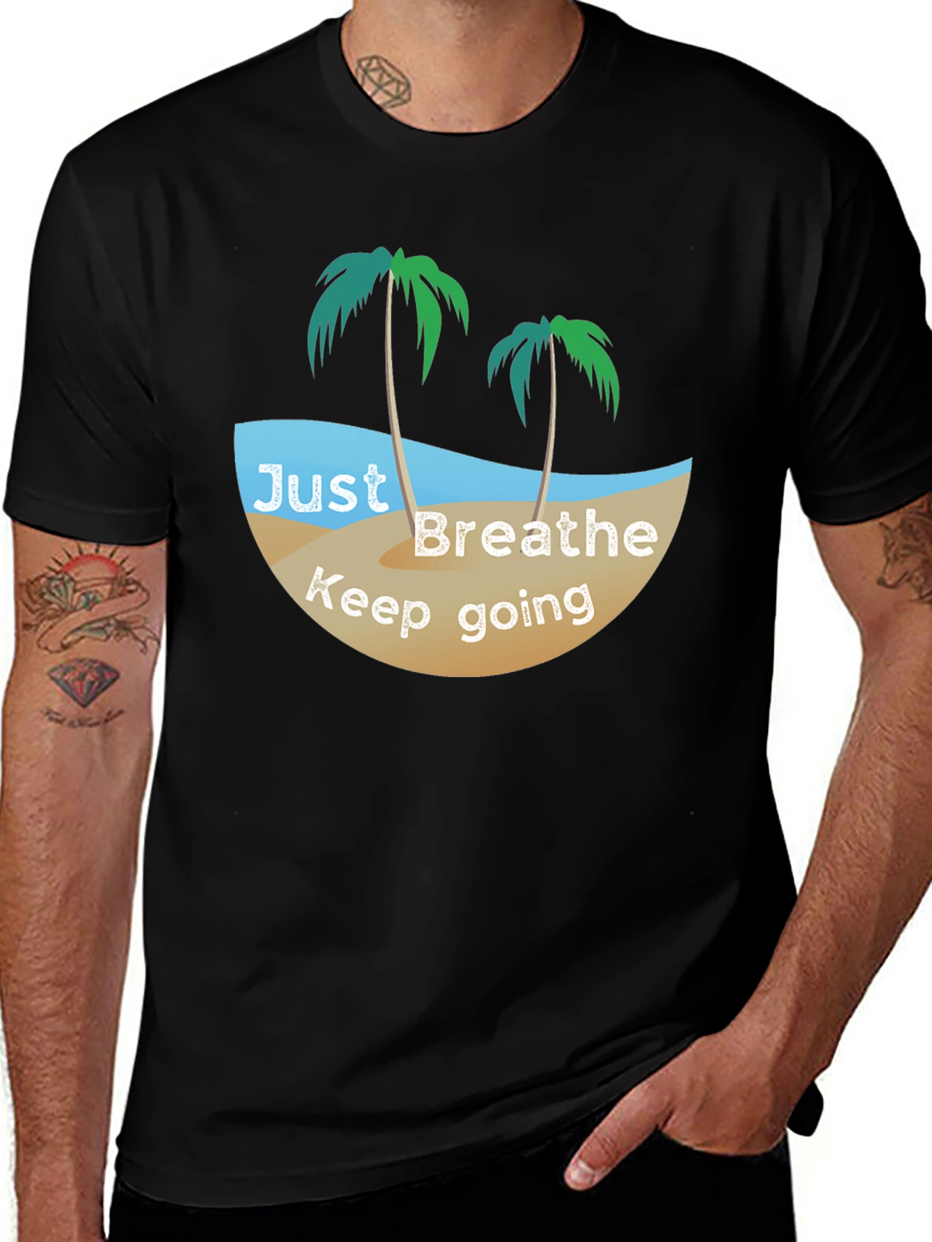 Variant 18 of Just Breathe Beach Graphic Black T-Shirt