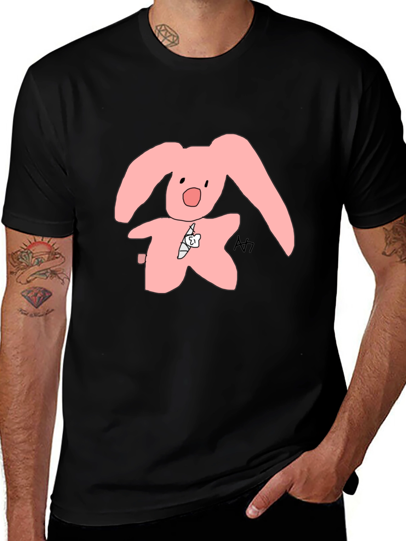 Black Pink Bunny Graphic Tee - Soft Cotton Blend main image