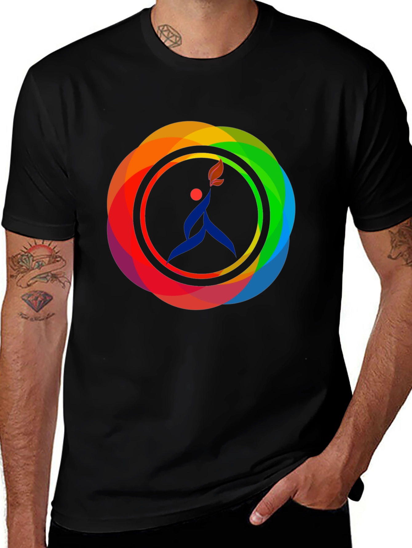 Variant 30 of Rainbow Circle Graphic Black T-Shirt