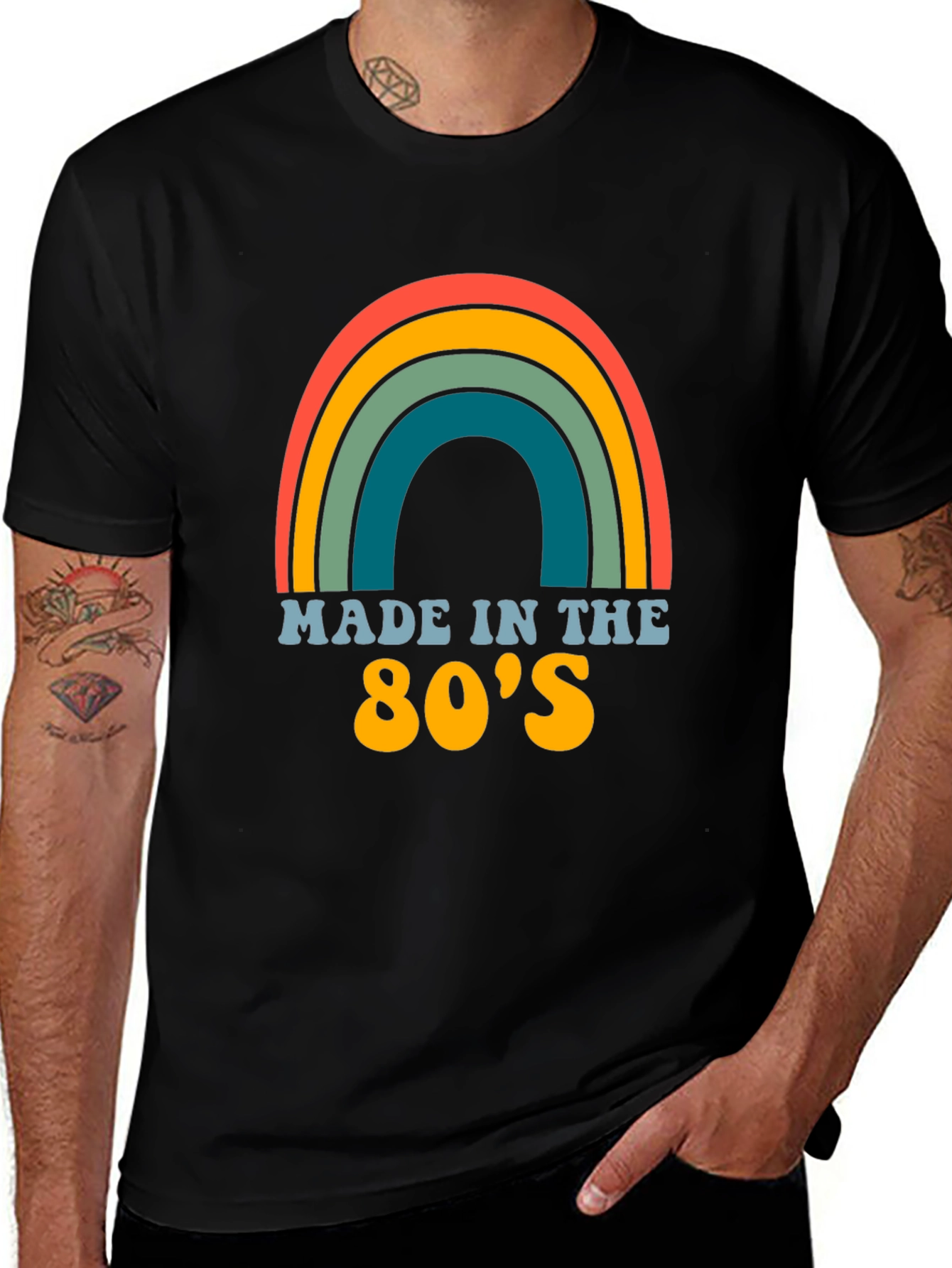 Black Made in the 80's Retro Rainbow T-Shirt main image