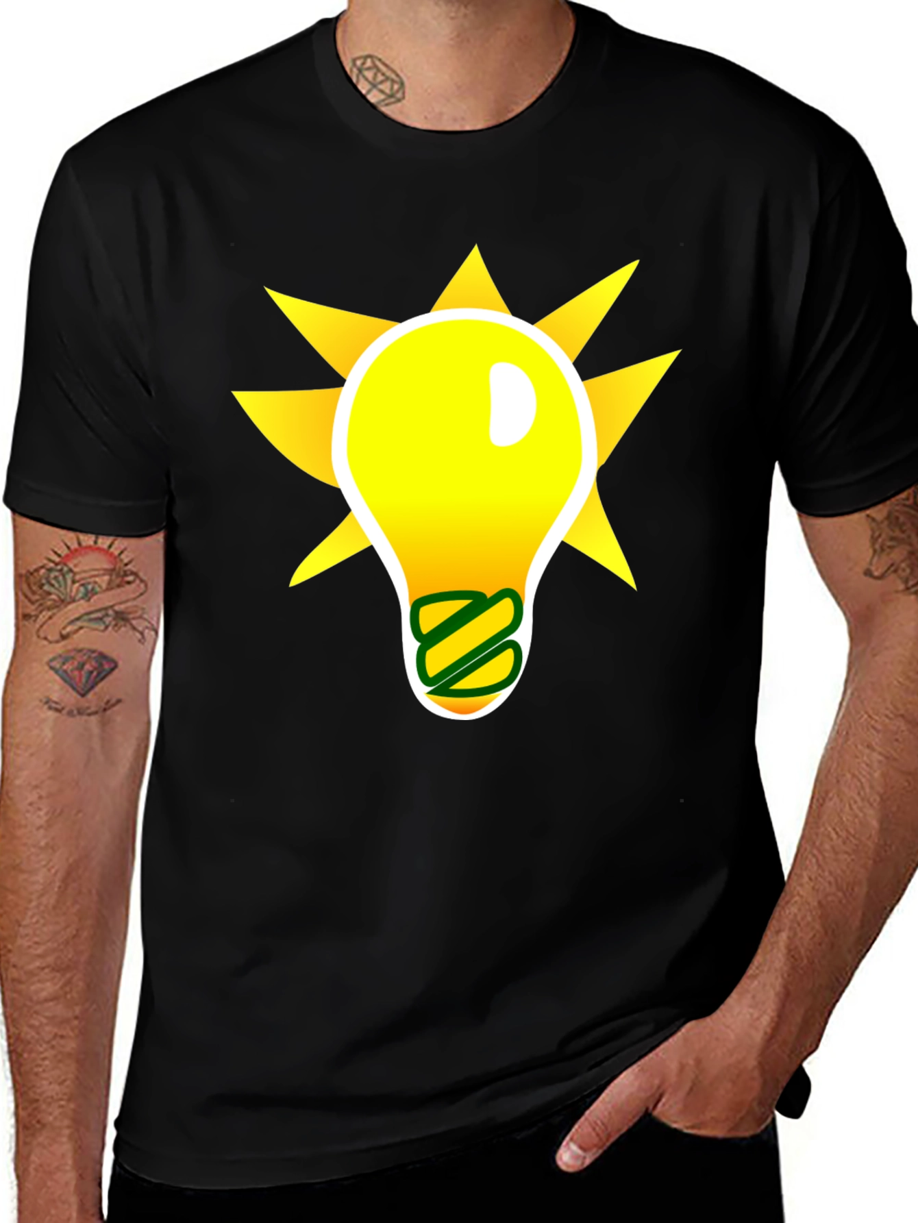 Variant 26 of Idea Lightbulb Graphic T-Shirt - Black Cotton Blend