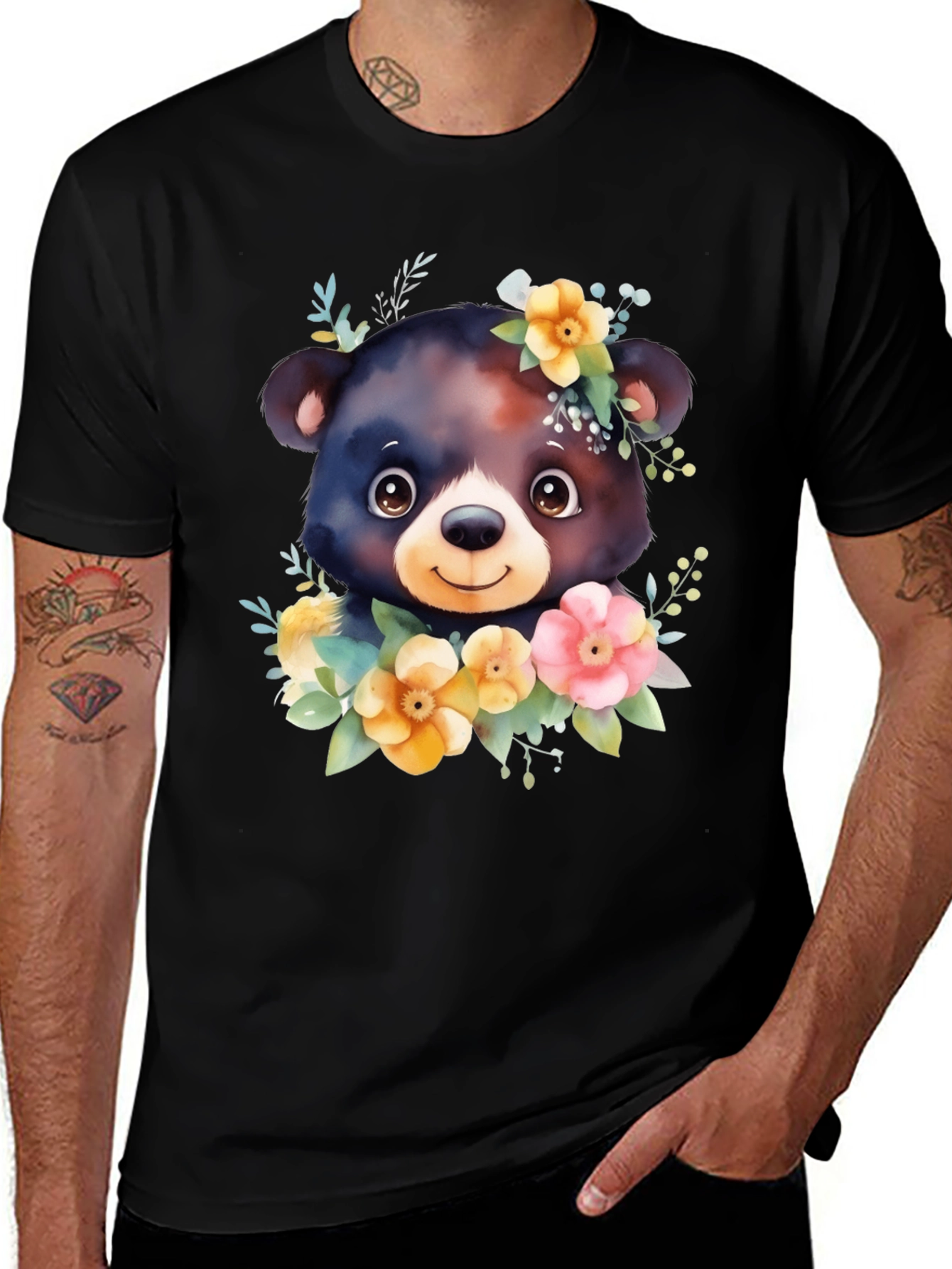 Variant 7 of Cute Bear Floral Graphic Tee - Soft Cotton Comfort