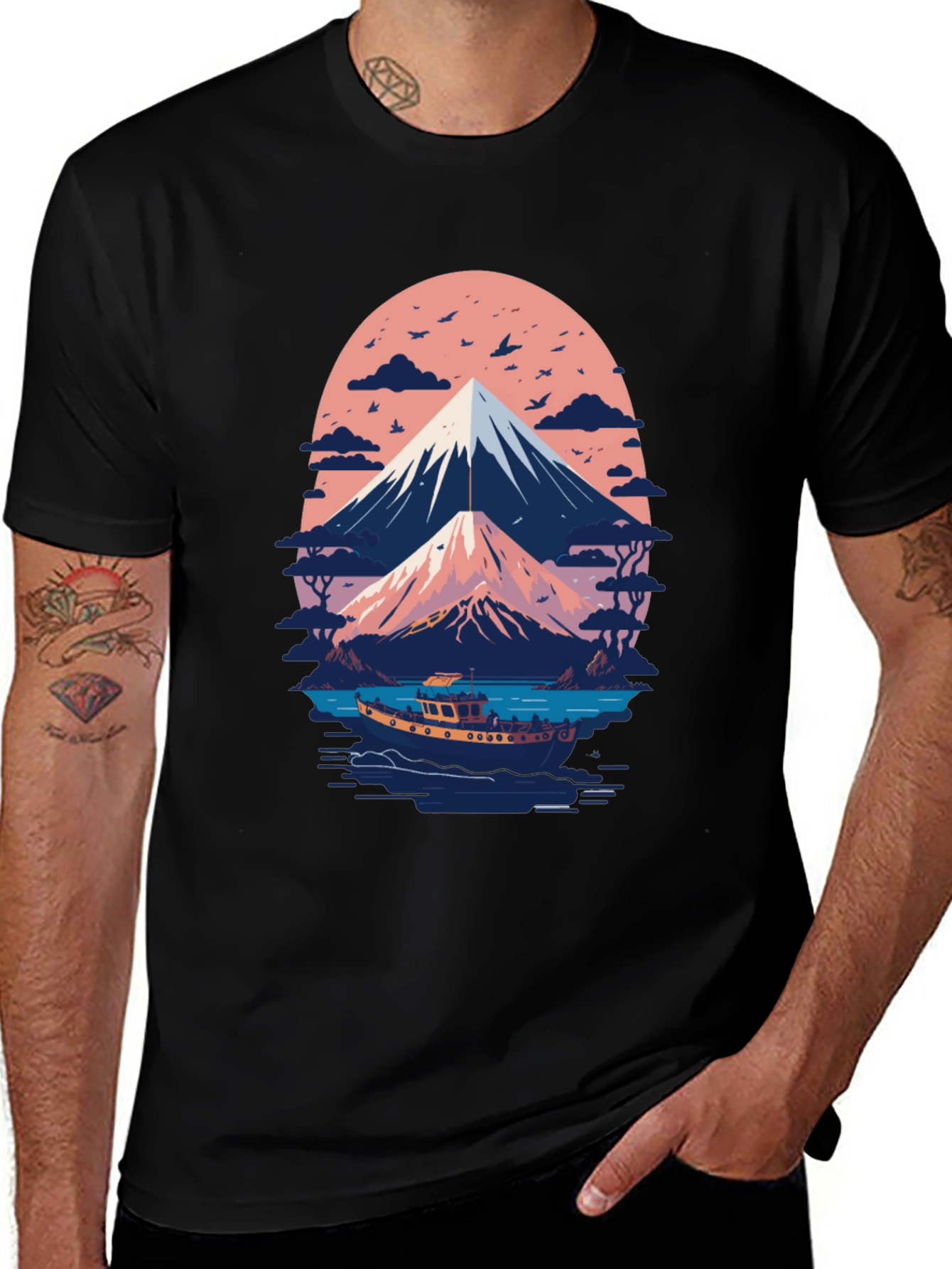 Variant 29 of Mount Fuji Boat Trip Graphic Tee - Black