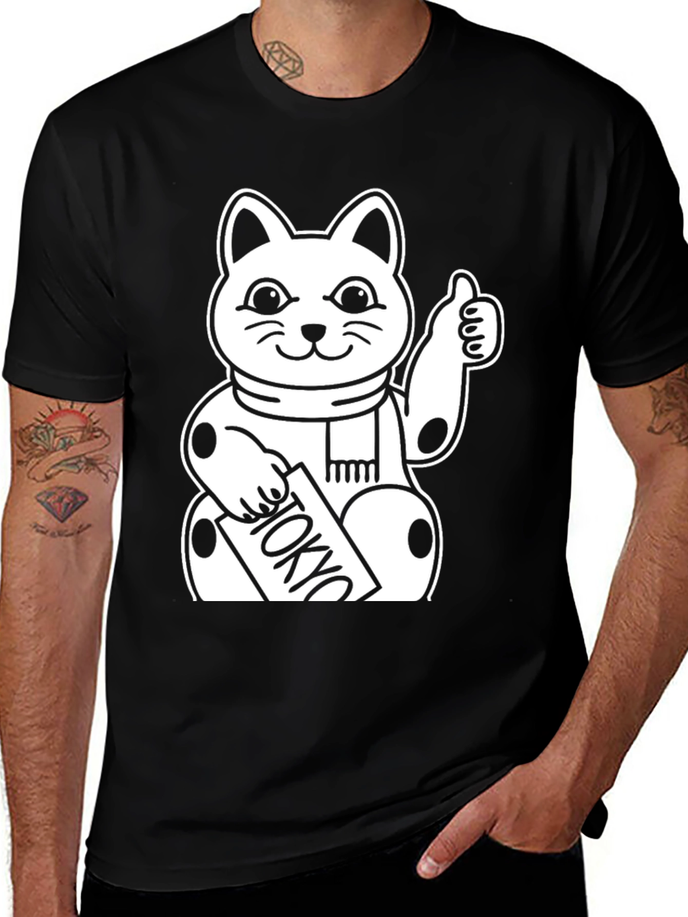Variant 13 of Lucky Cat Tokyo T-Shirt - Black Cotton Graphic Tee