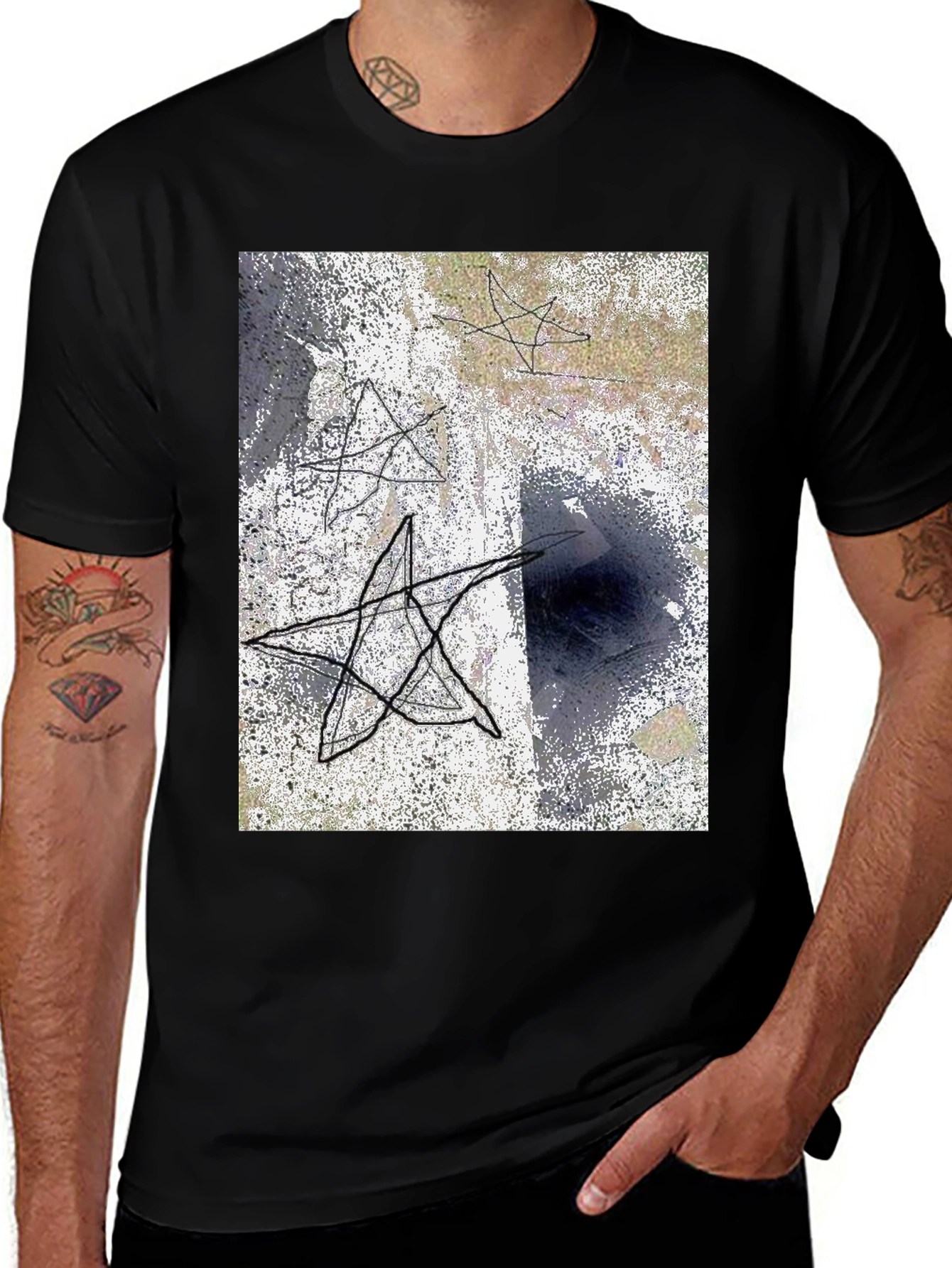 Variant 20 of Abstract Star Graphic Black T-Shirt