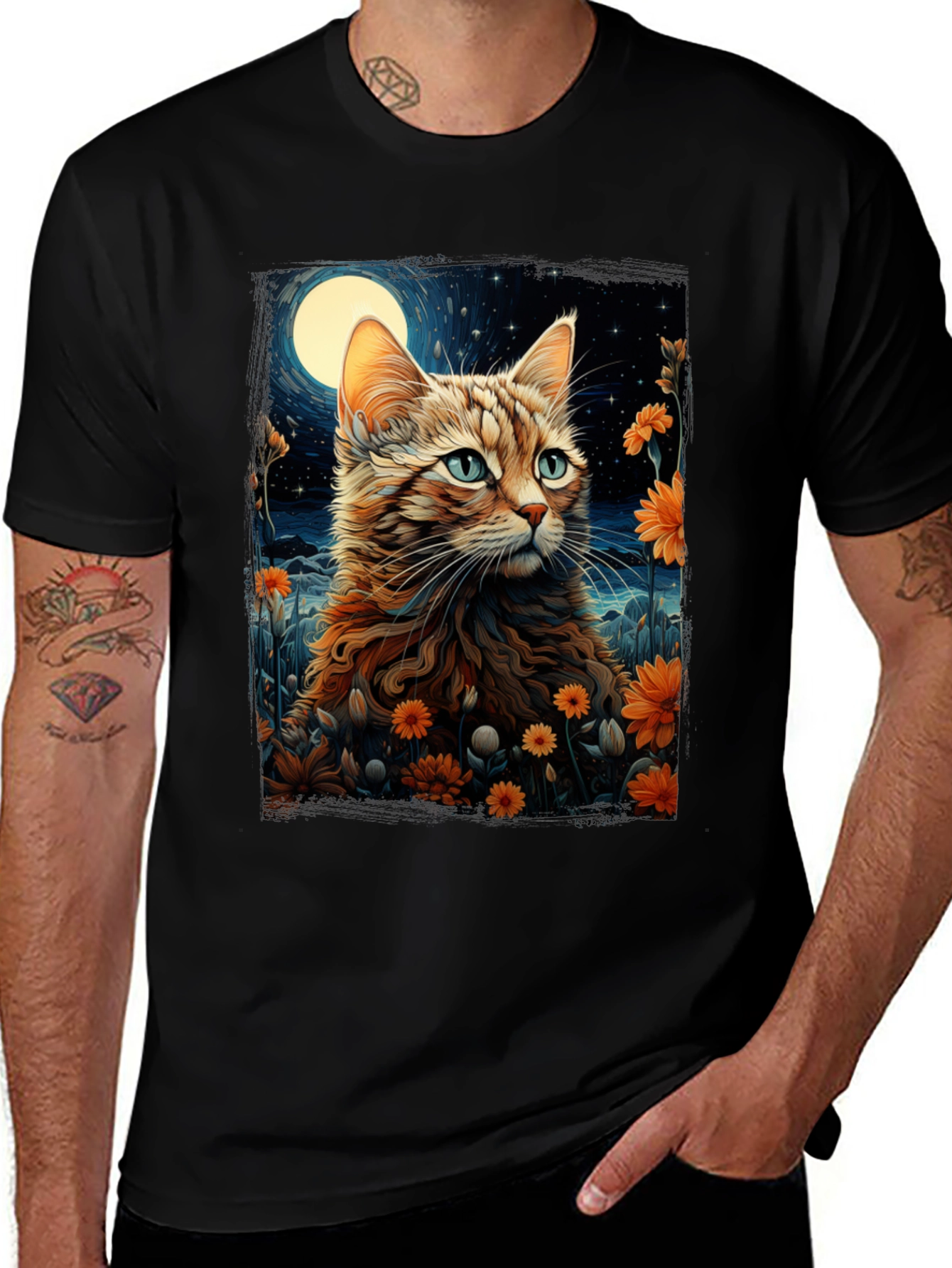 Variant 21 of Moonlit Cat Graphic Tee - Stylish Comfort