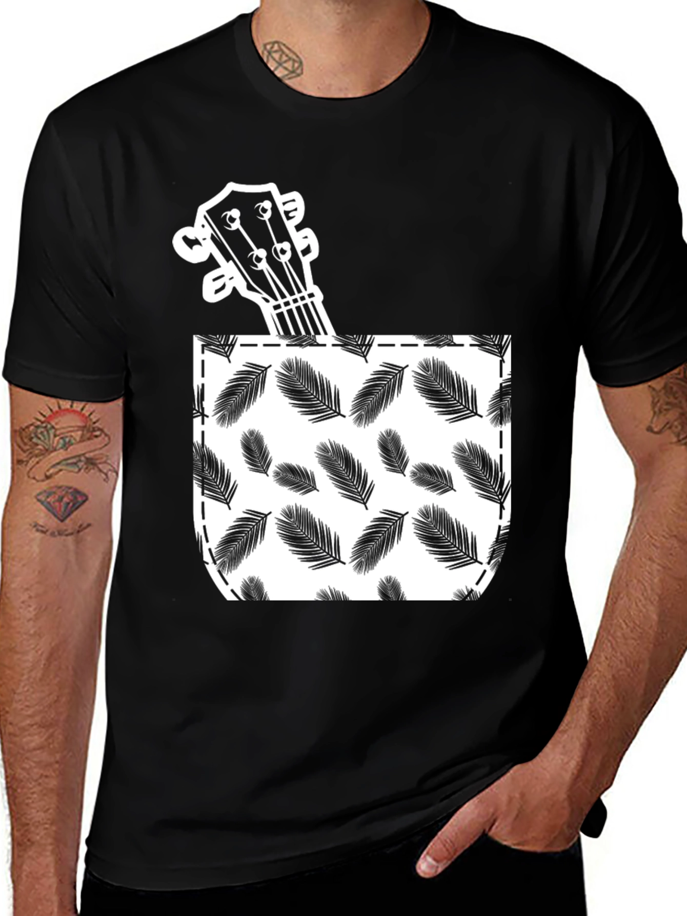 Variant 12 of Tropical Ukulele Pocket Graphic T-Shirt