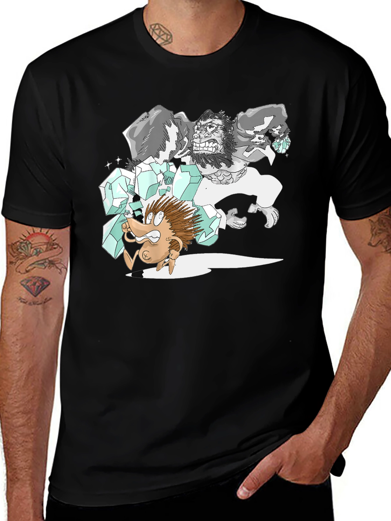 Variant 26 of Cartoon Gorilla Graphic Tee - Black Cotton T-Shirt