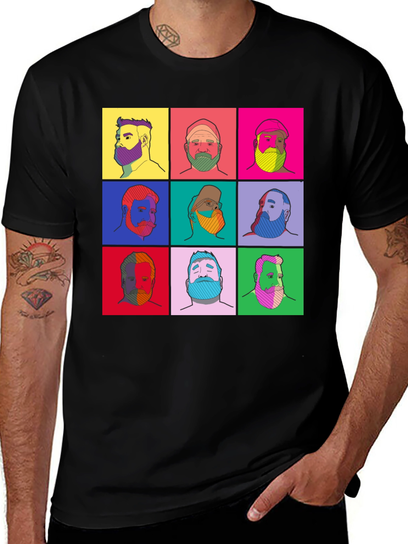 Variant 26 of Colorful Bearded Man Faces Graphic T-Shirt