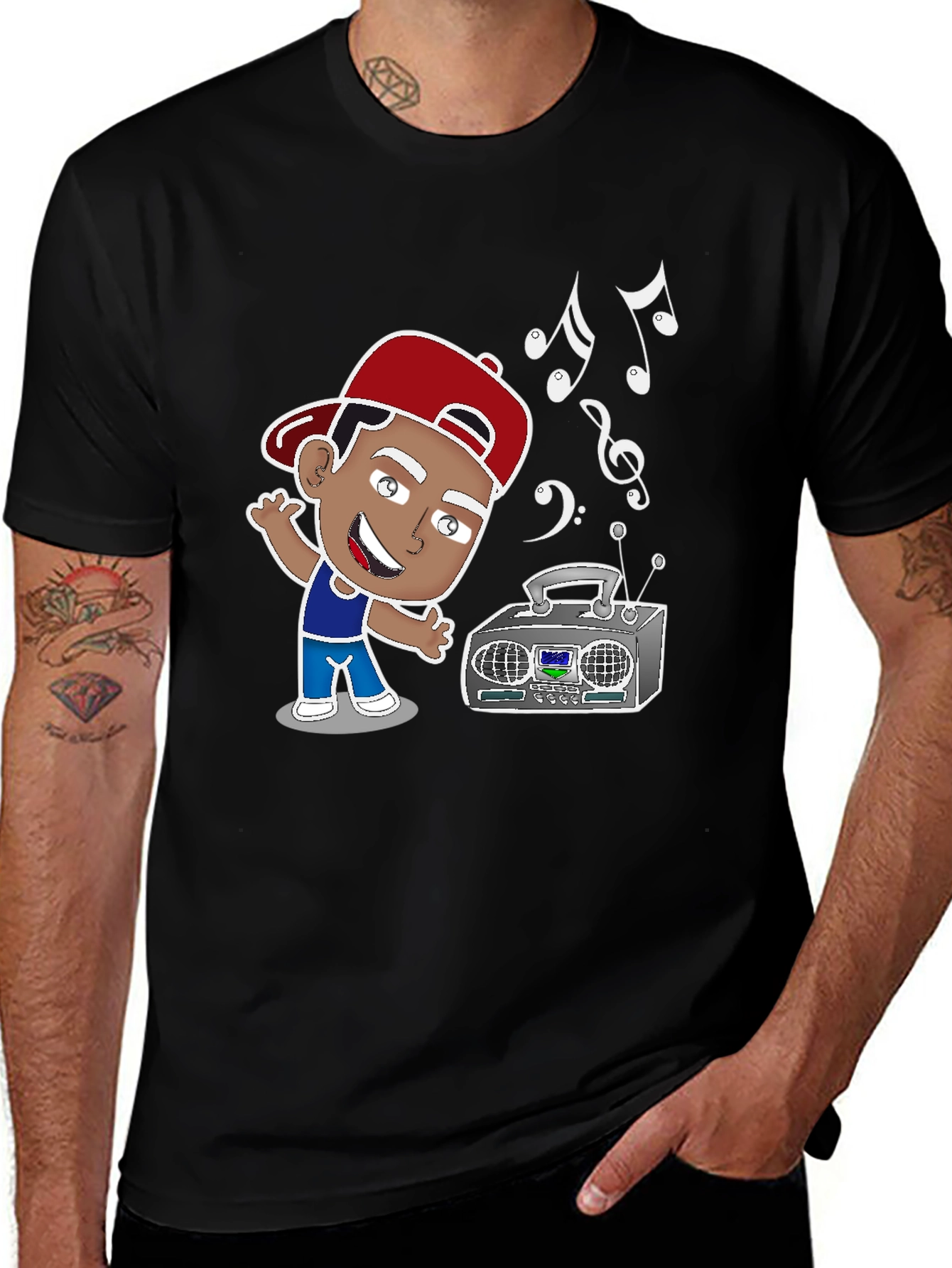 Variant 15 of Cartoon Music Lover Black T-Shirt