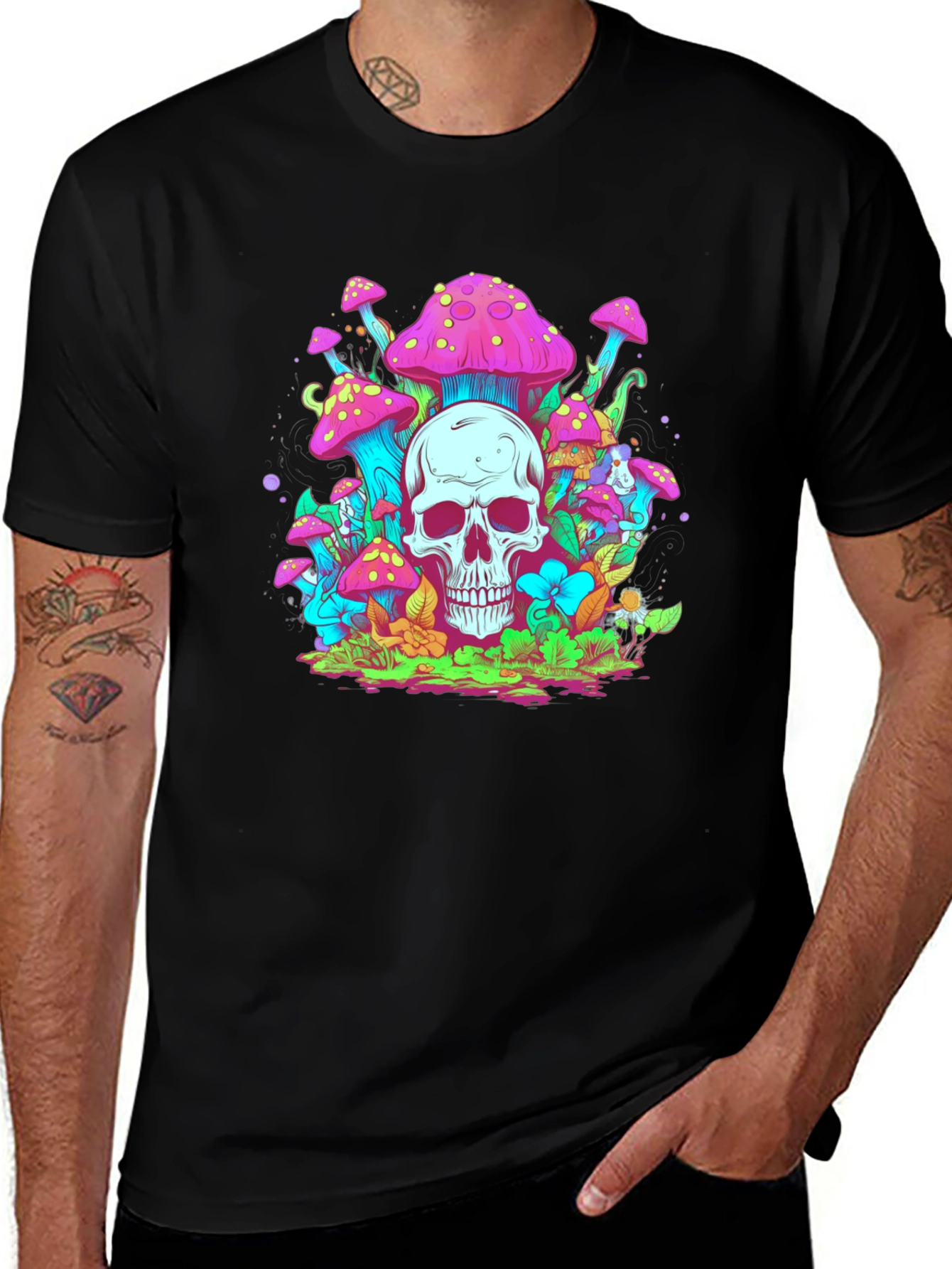 Variant 29 of Skull Mushroom Graphic Tee - Black