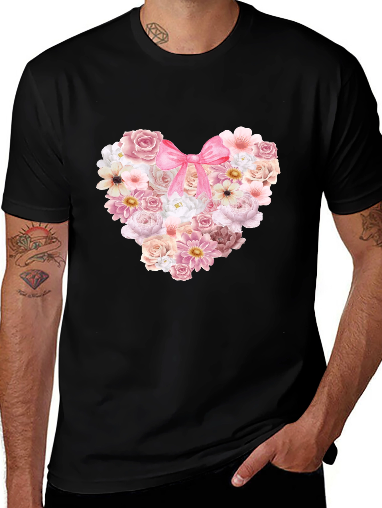 Variant 9 of Floral Heart Graphic Tee - Romantic Style