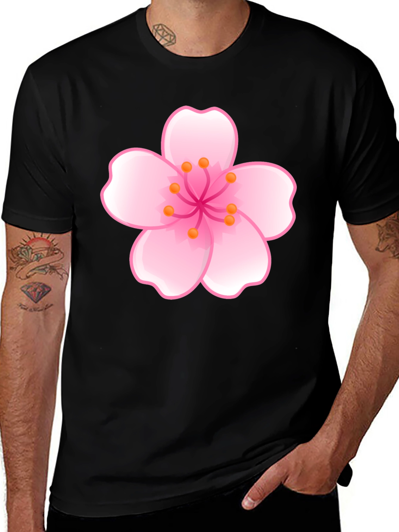 Variant 22 of Black T-Shirt with Pink Cherry Blossom Graphic
