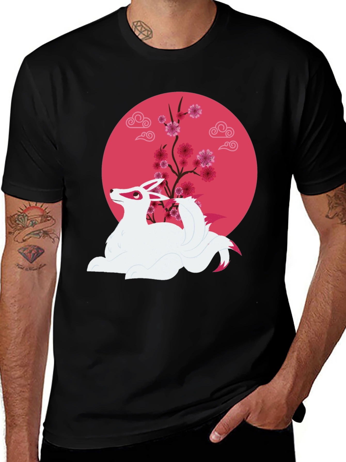 Variant 9 of Nine-Tailed Fox Graphic Tee - Japanese Art Style