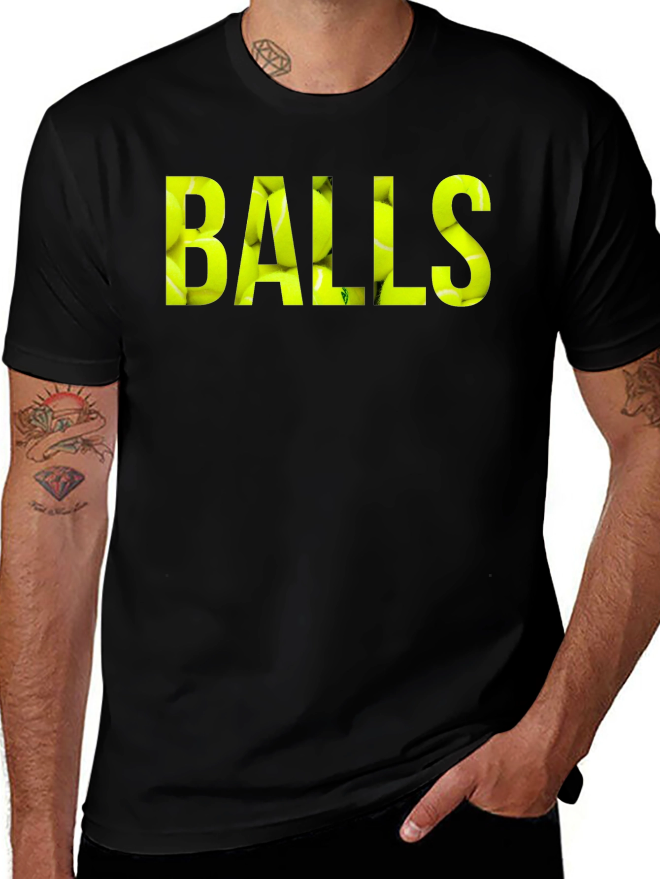 Variant 10 of Tennis Balls Graphic Tee - Black Crew Neck T-Shirt