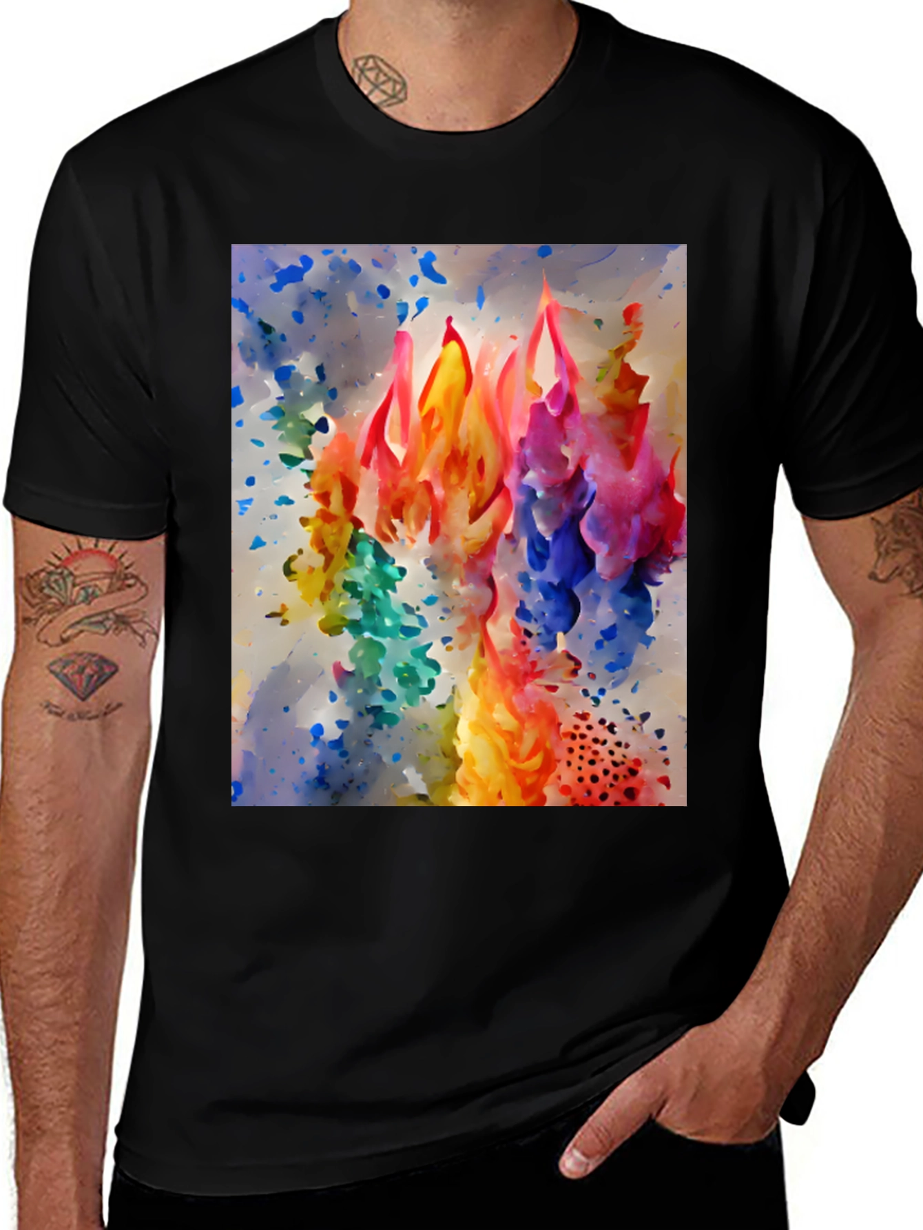 Variant 7 of Colorful Flames Graphic Tee - Abstract Art Shirt