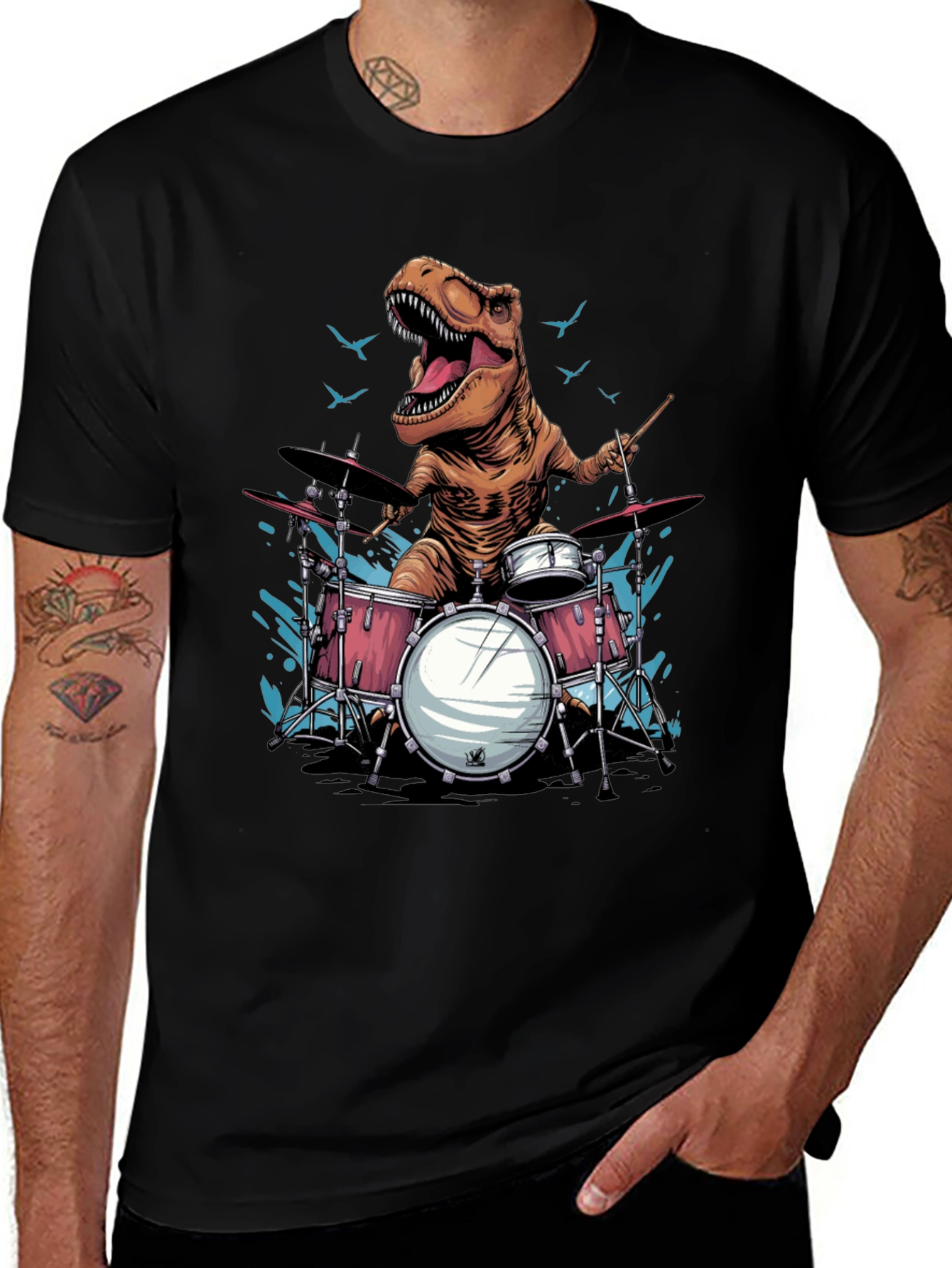 Dino Drummer T-Shirt - Rock and Roar!