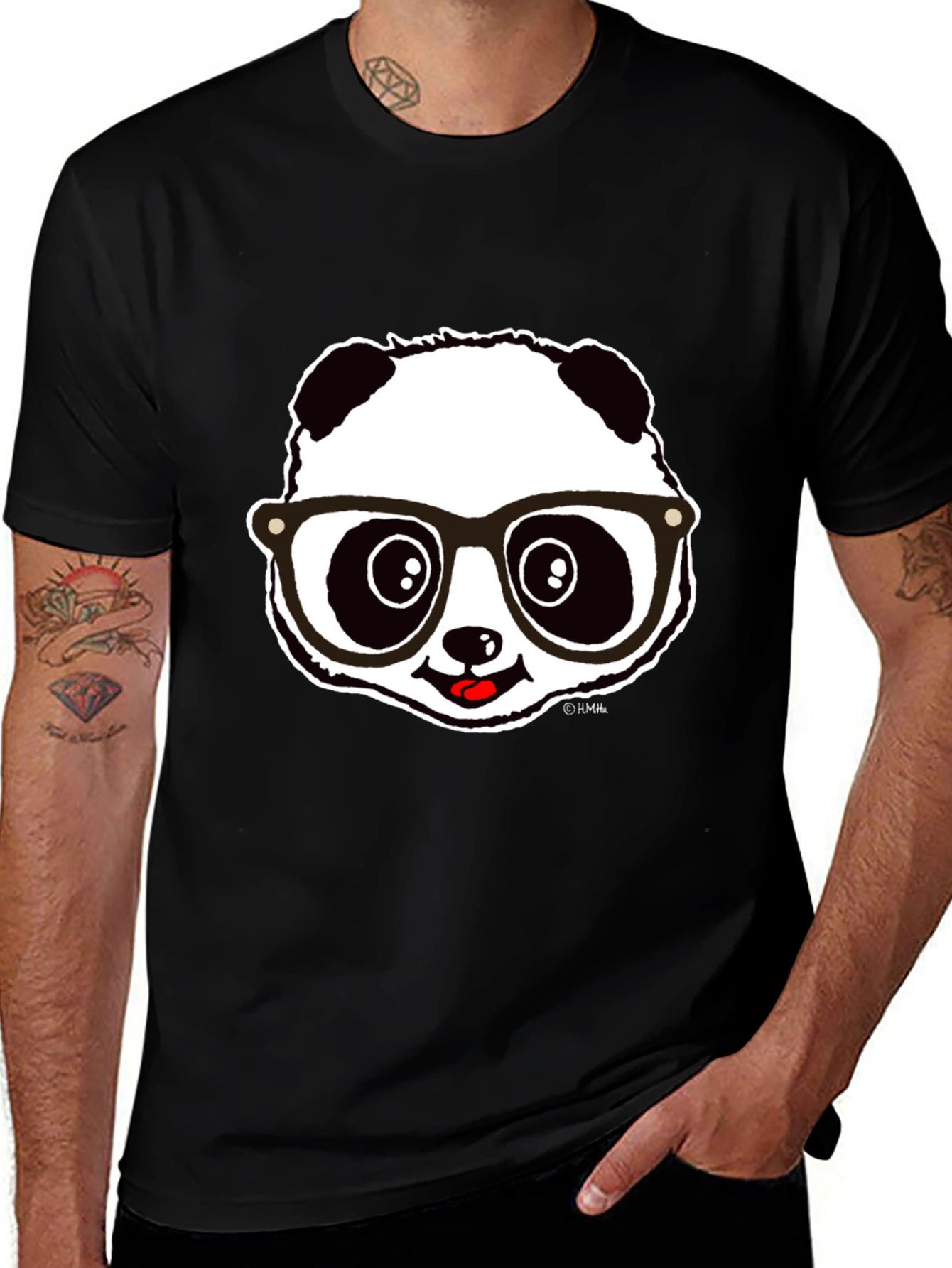 Variant 25 of Cool Panda in Glasses Black T-Shirt